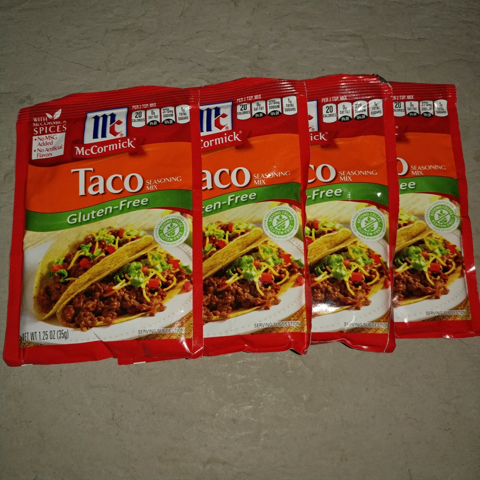 McCormick Gluten Free Taco Seasoning (Pack of 4) 1.25 oz Packets