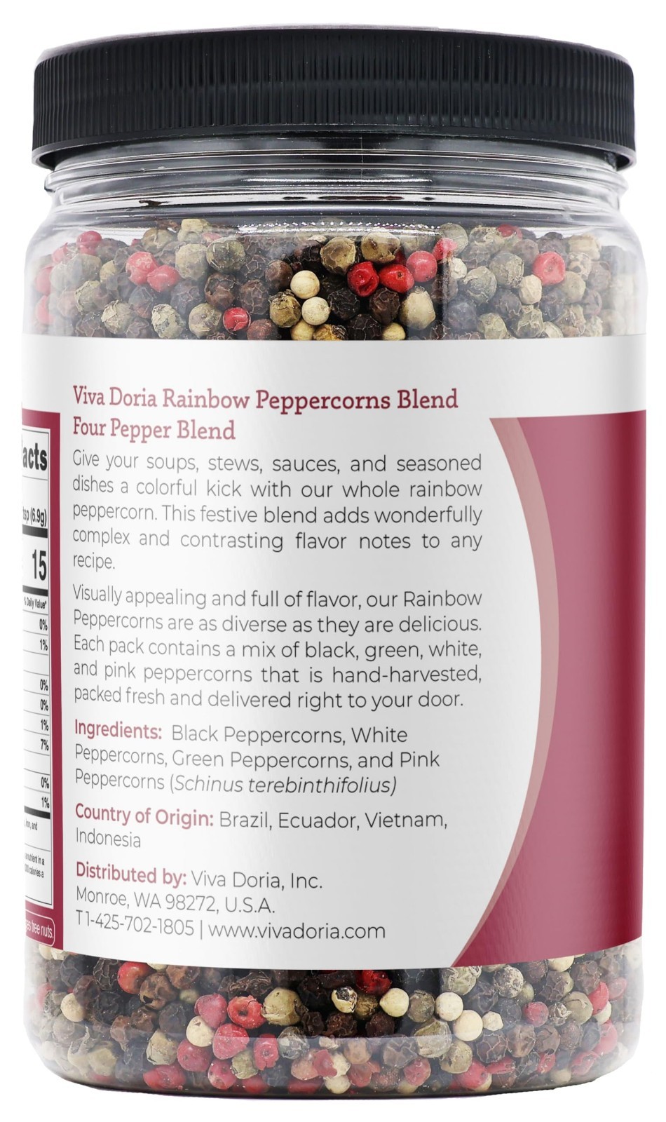 Rainbow Blend Peppercorns – Whole Black, Green, Pink & White – 16 Oz Grinder Ref