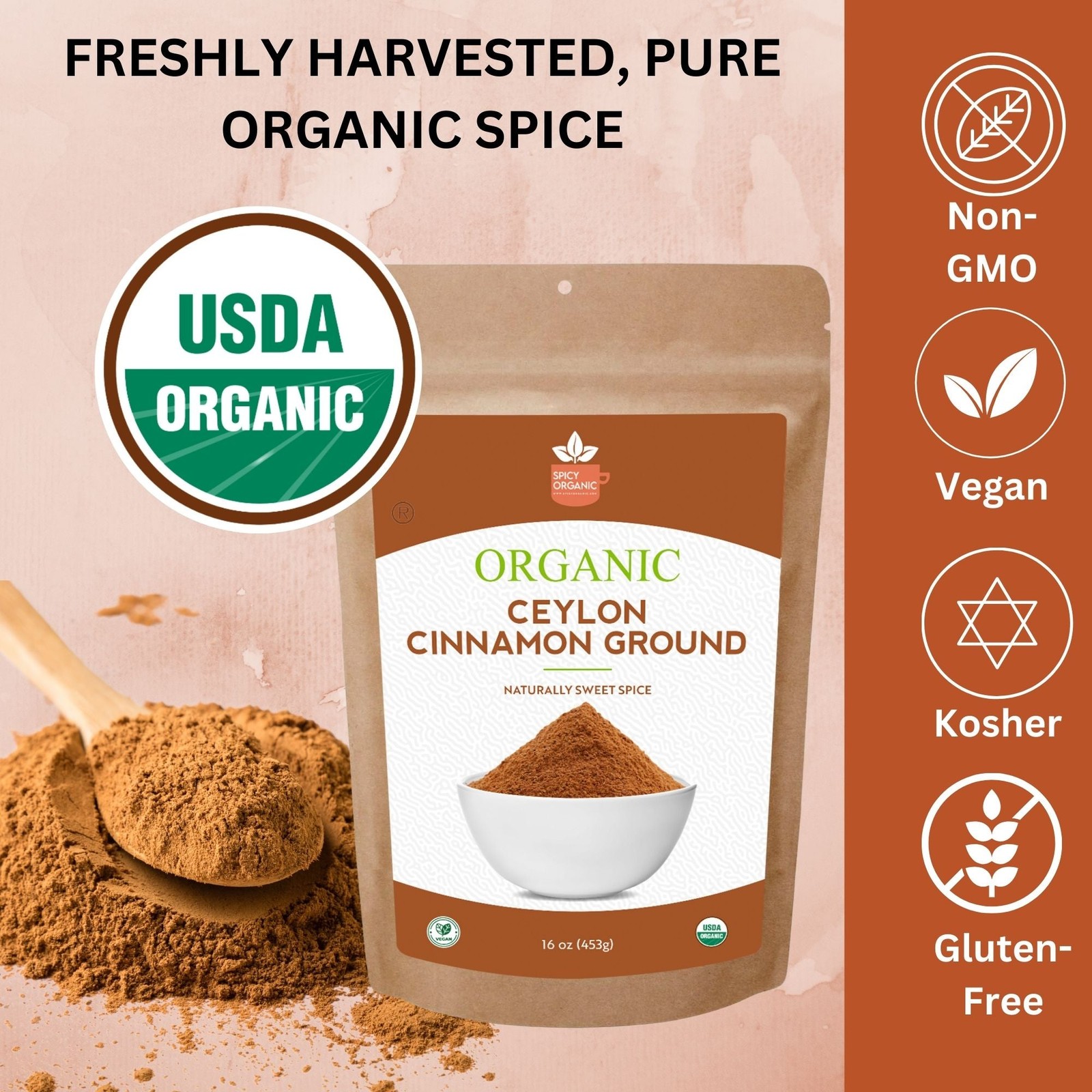 Organic Ceylon Cinnamon Powder – Ground, Non-GMO, Sri Lanka Spice, Kosher
