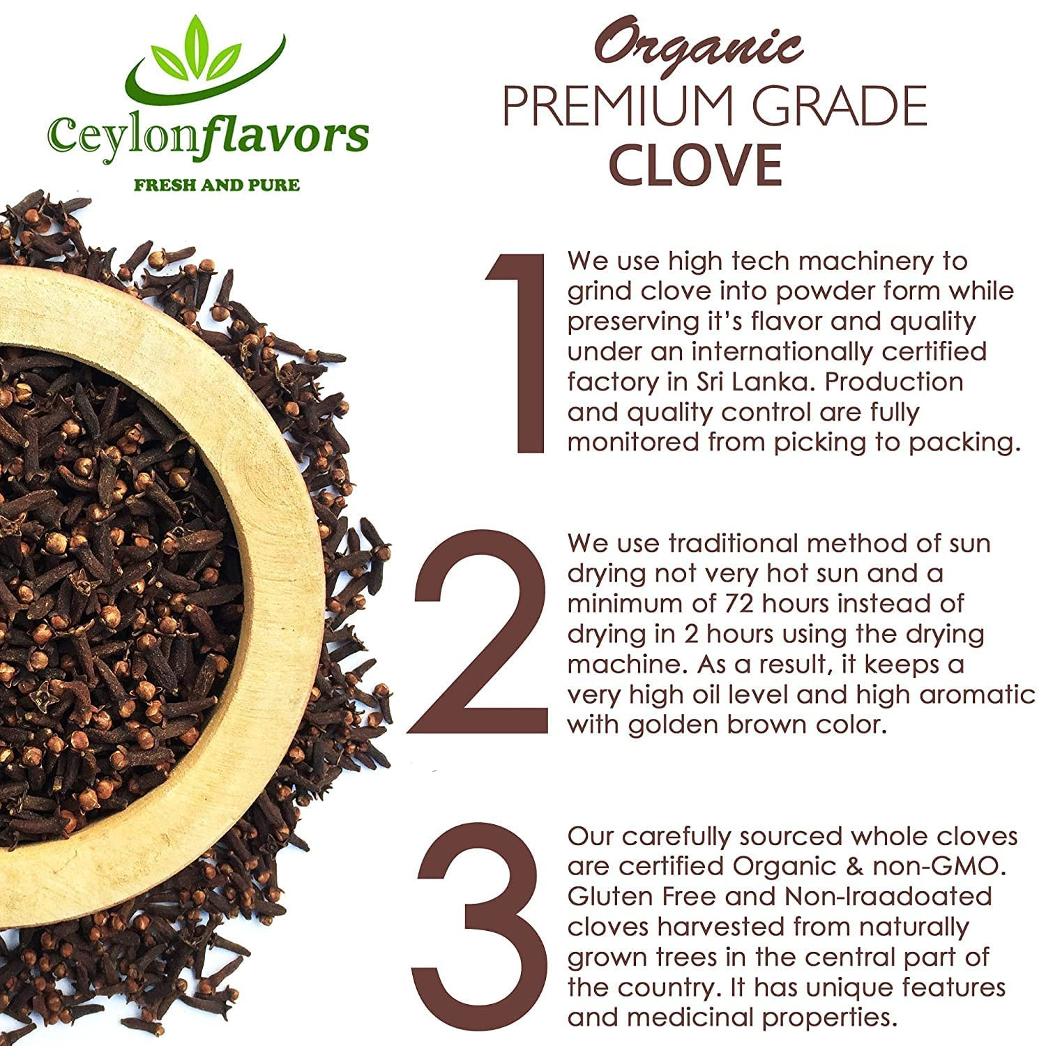 Ceylon Flavors Fresh and Pure Organic Premium Hand Picked Whole Cloves 250G