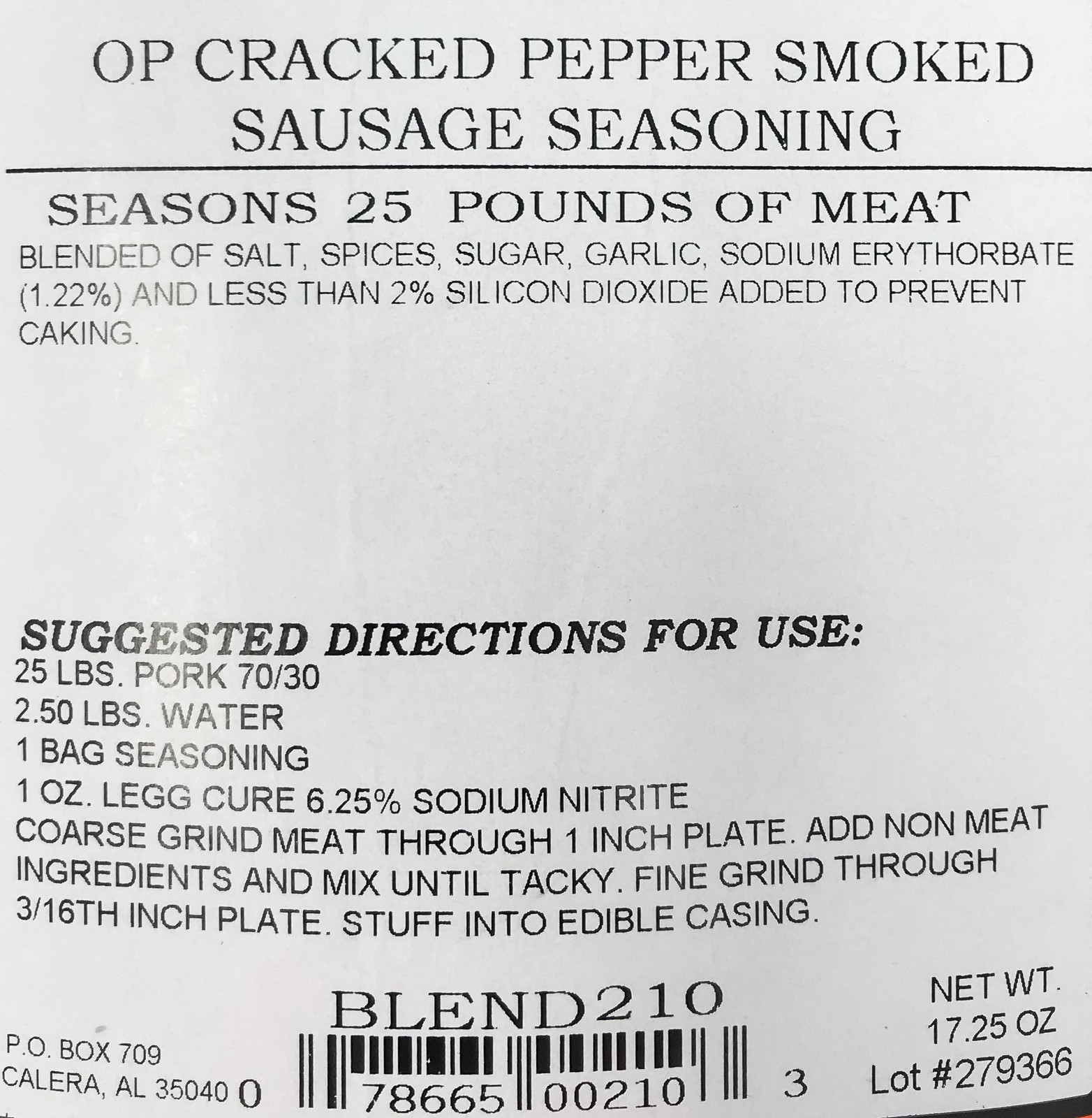, Inc. Cracked Pepper Smoked Sausage Seasoning with Cure Packet, 17.25 oz, Se…