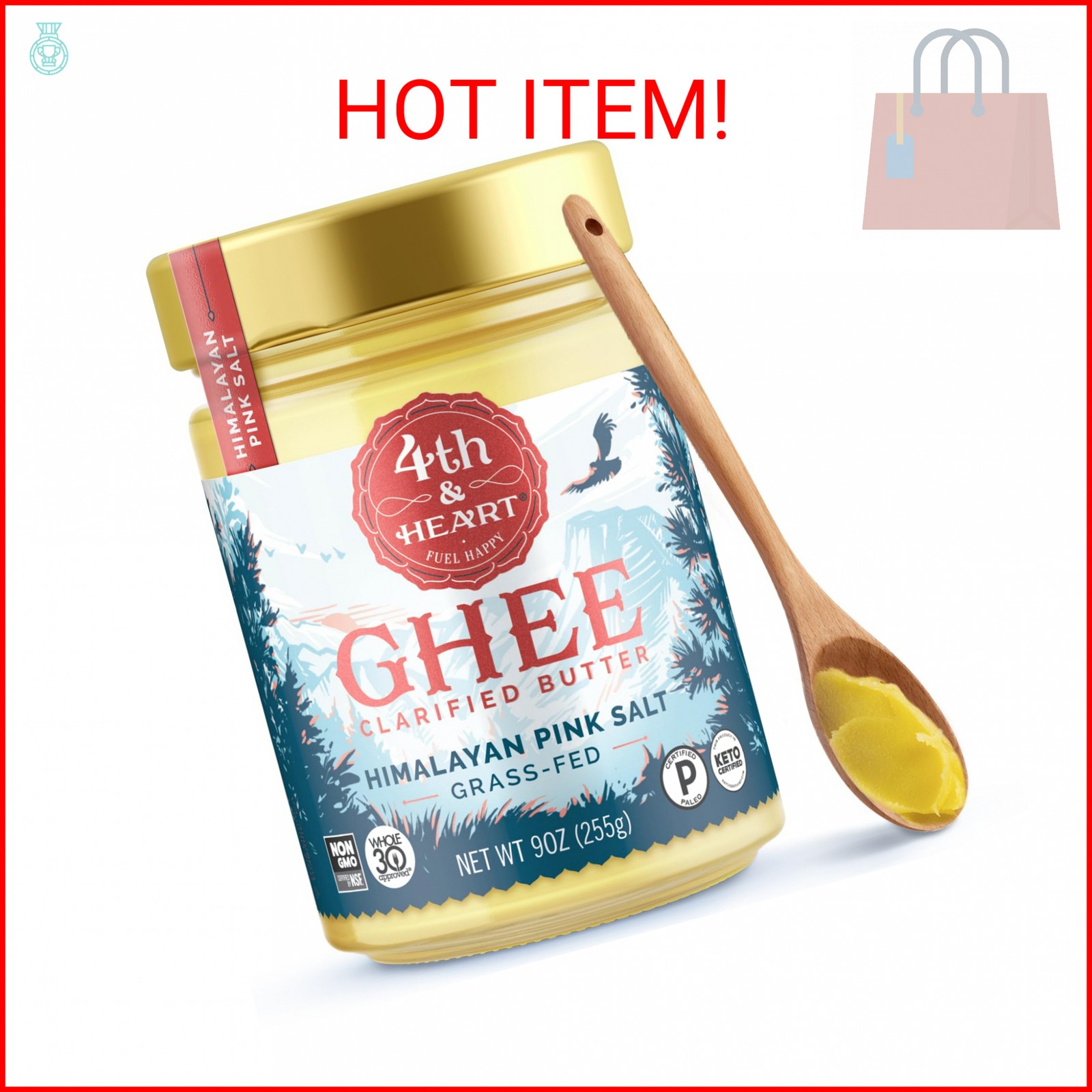 4th & Heart Himalayan Pink Salt Grass-Fed Ghee, Clarified Butter, Keto Pasture R