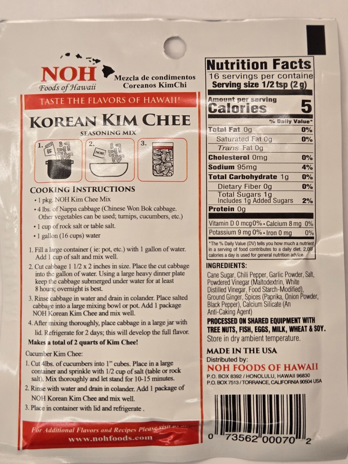 NOH Korean Kim Chee Seasoning Mix 1.125oz(32g)