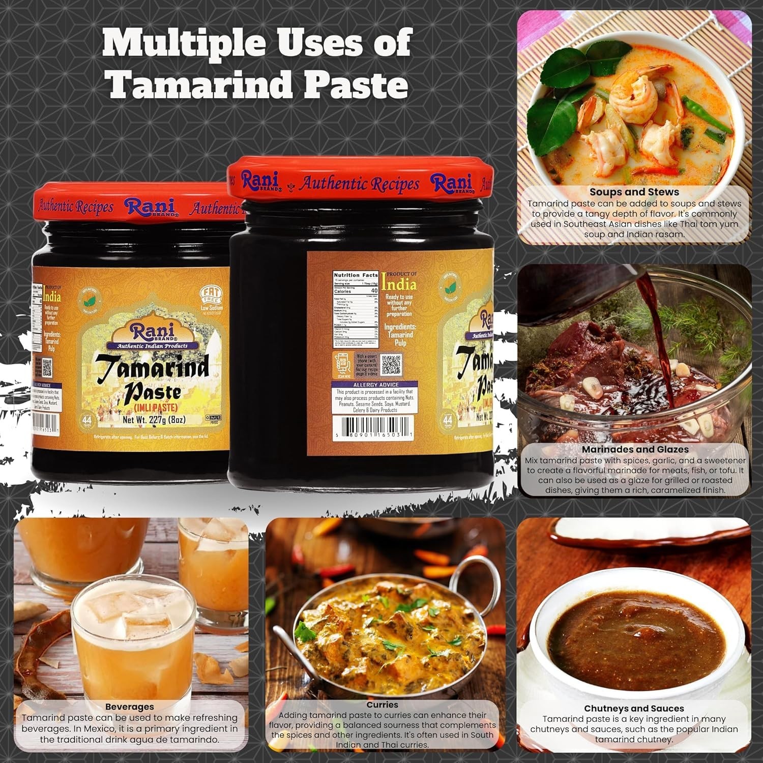 Natural Tamarind Puree in Glass Jar (8oz) – No Preservatives, Kosher Certified