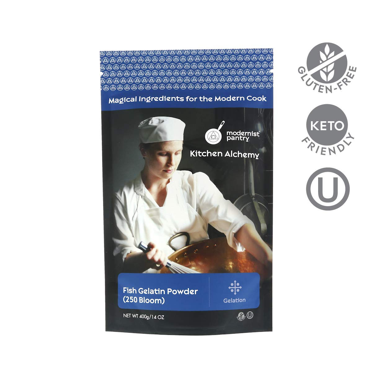 Pure Fish Gelatin Powder (250 Bloom) Gluten-Free OU Kosher Certified – 400G/14Oz