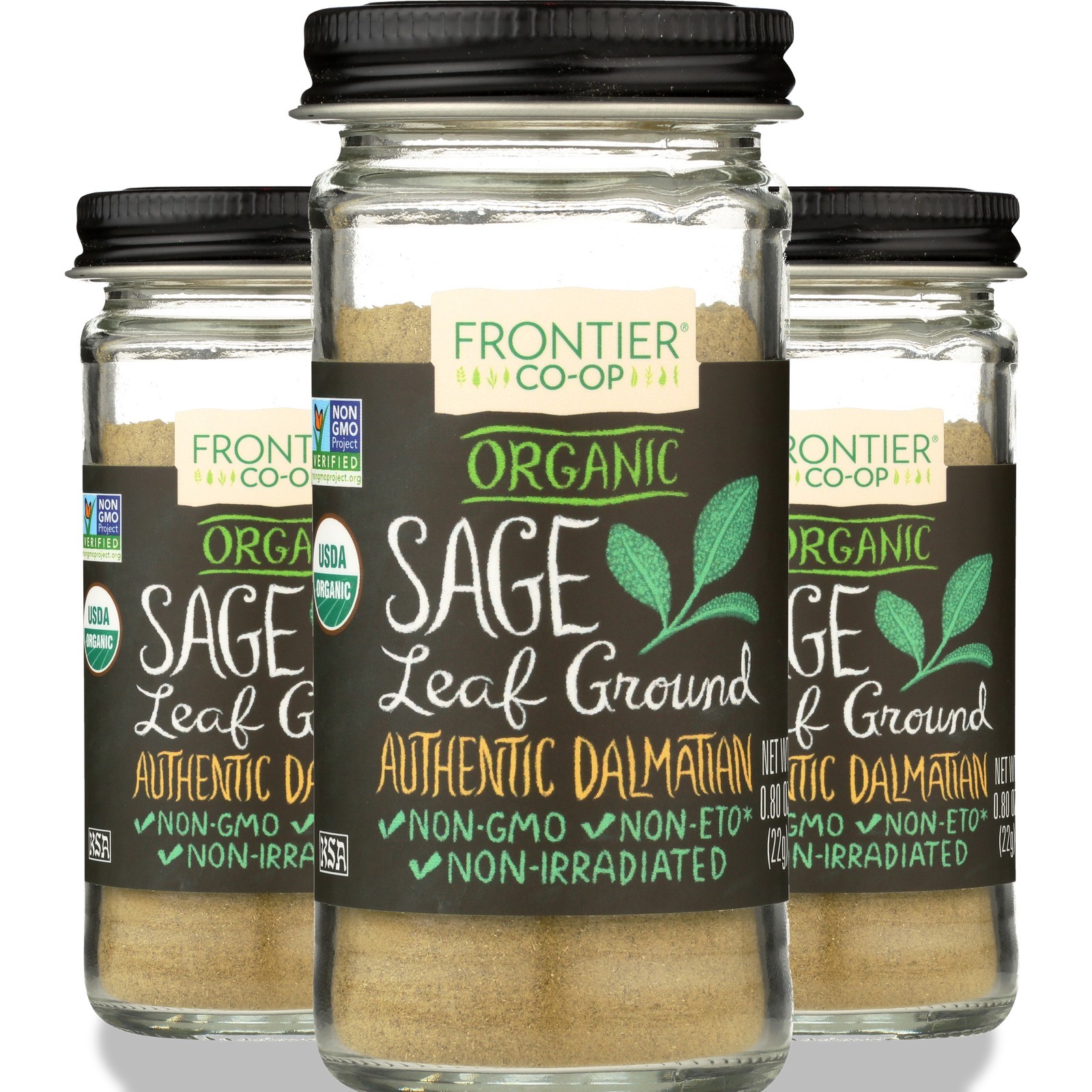 Frontier -Op Co-Op Organic Ground Sage Leaf 0.8 Oz Spice 3 Pack