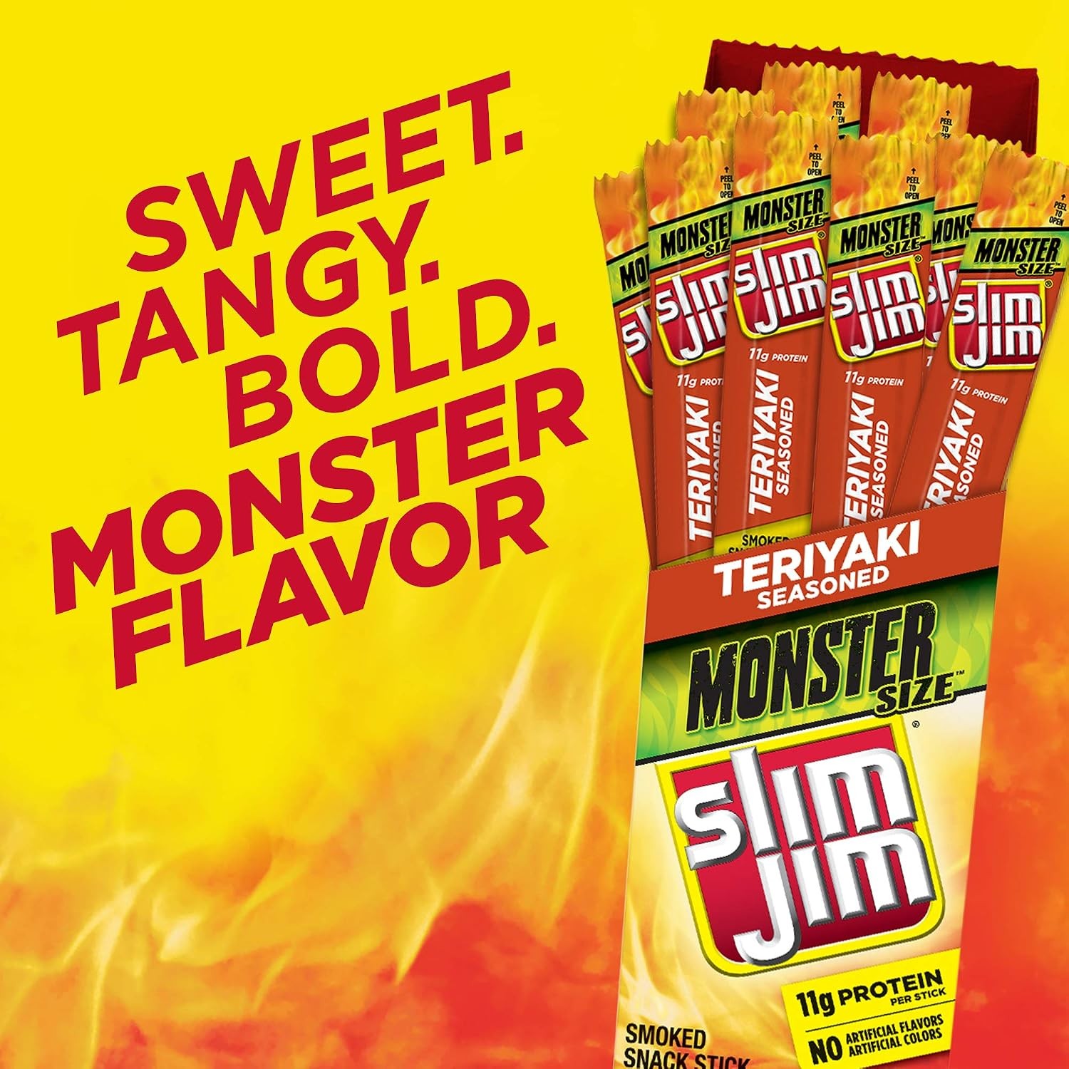 Slim Jim Monster Smoked Meat Sticks, Teriyaki Flavor, High Protein, 1.94 oz. (18