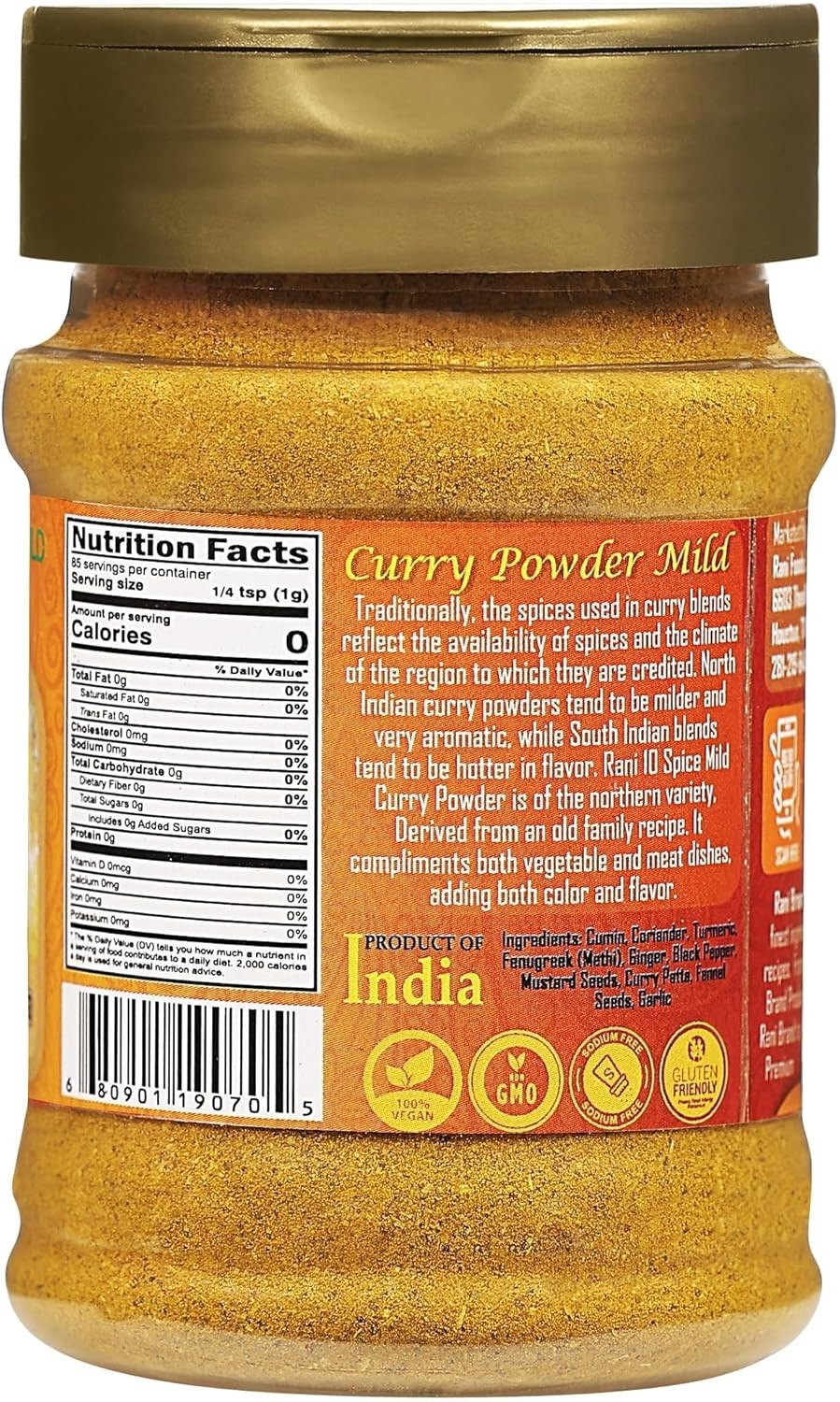 Rani 3oz Mild Curry Powder – Gluten-Friendly, Non-GMO Pack of 12 for Cooking