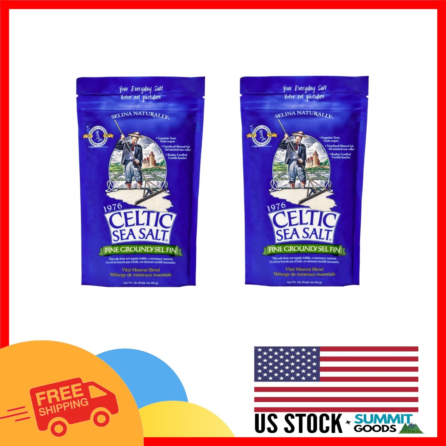 Sustainably Harvested Gourmet Sea Salt – Lab Tested, 32 oz Total, 2 Pack