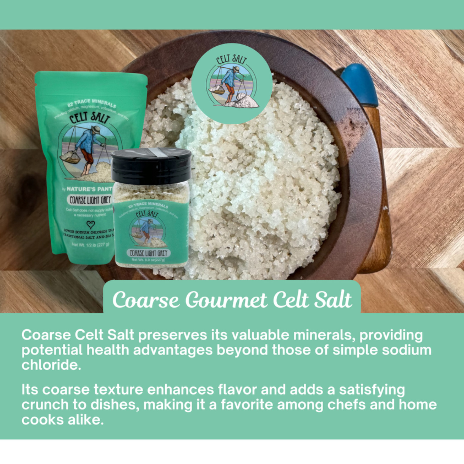 Celtic Sea Salt- Coarse Light Grey Shaker 8oz ( 1/2 lb ) Celt Salt Brand