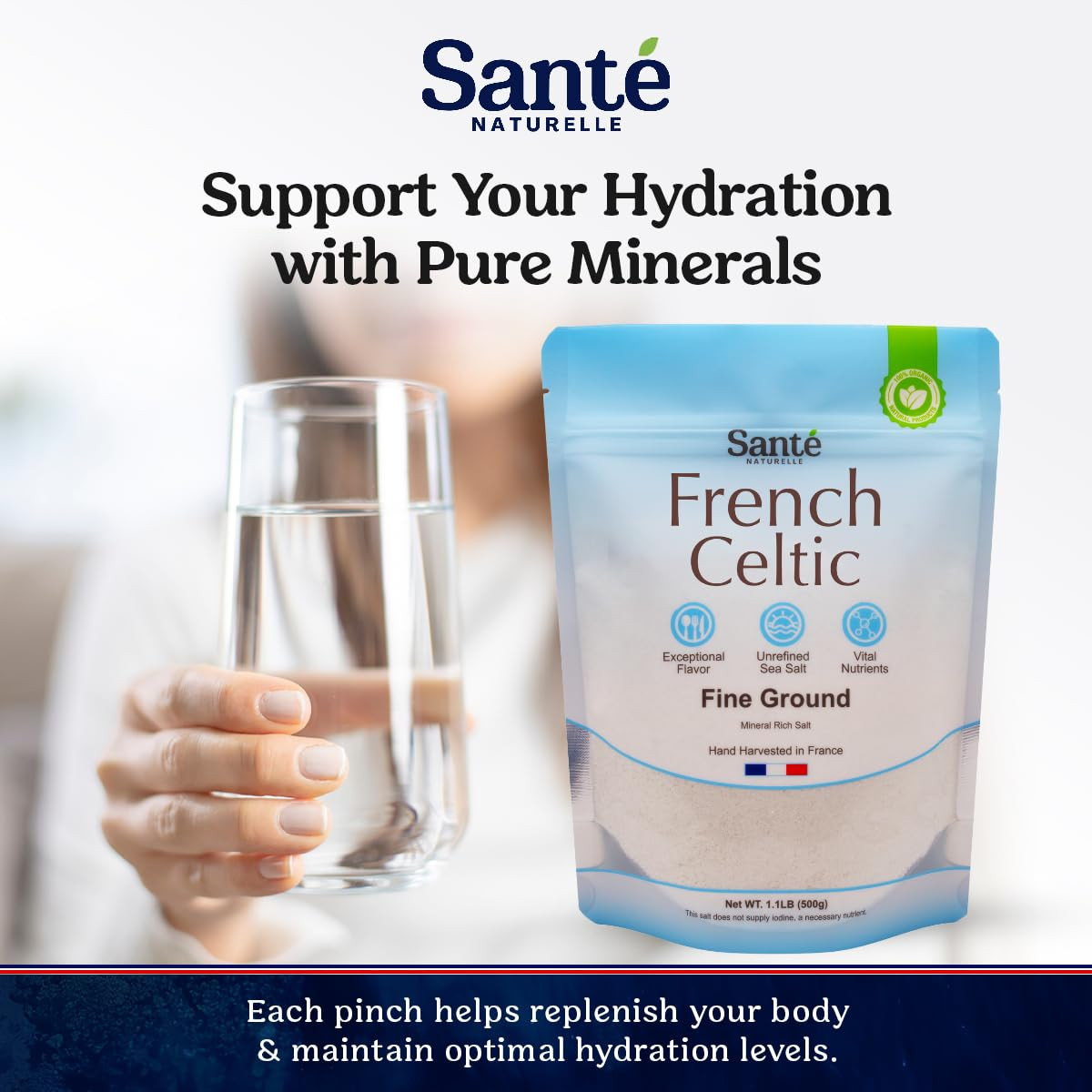 Sante French Sea Salt Fine Ground – 1.1lb (18oz) Unrefined Organic French Sea…
