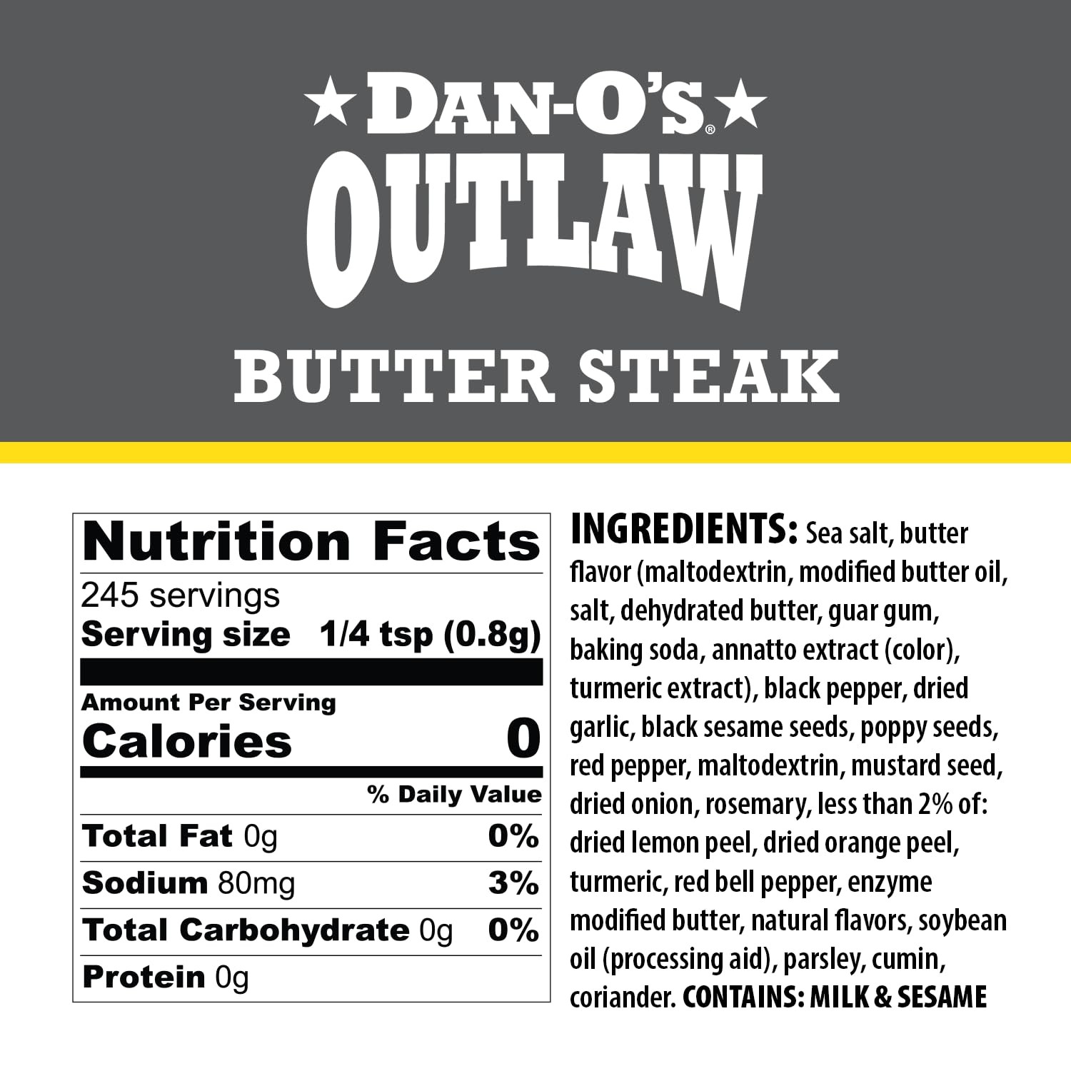 Dan-O’S Outlaws Butter Steak Seasoning, 6.9 Oz Bottle, All Purpose Seasoning for