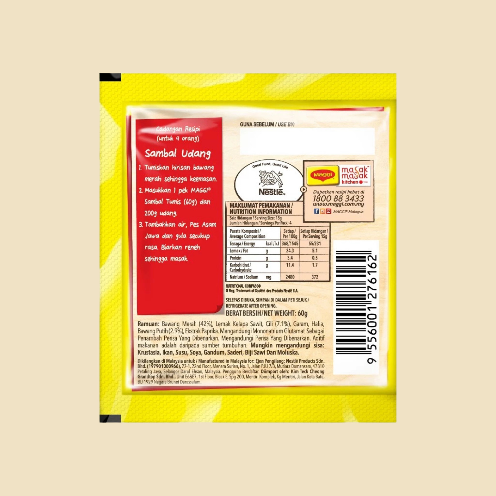 MAGGI® Pes Sambal Tumis 4x60g – Aromatic Malaysian Chili Paste Fast Shipping