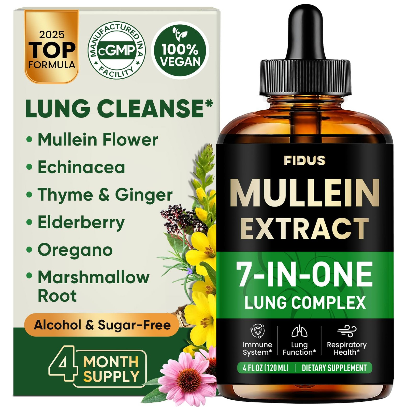 Mullein Drops for Lungs, 120 Servings – Leaf with 4 Fl Oz (Pack of 1)
