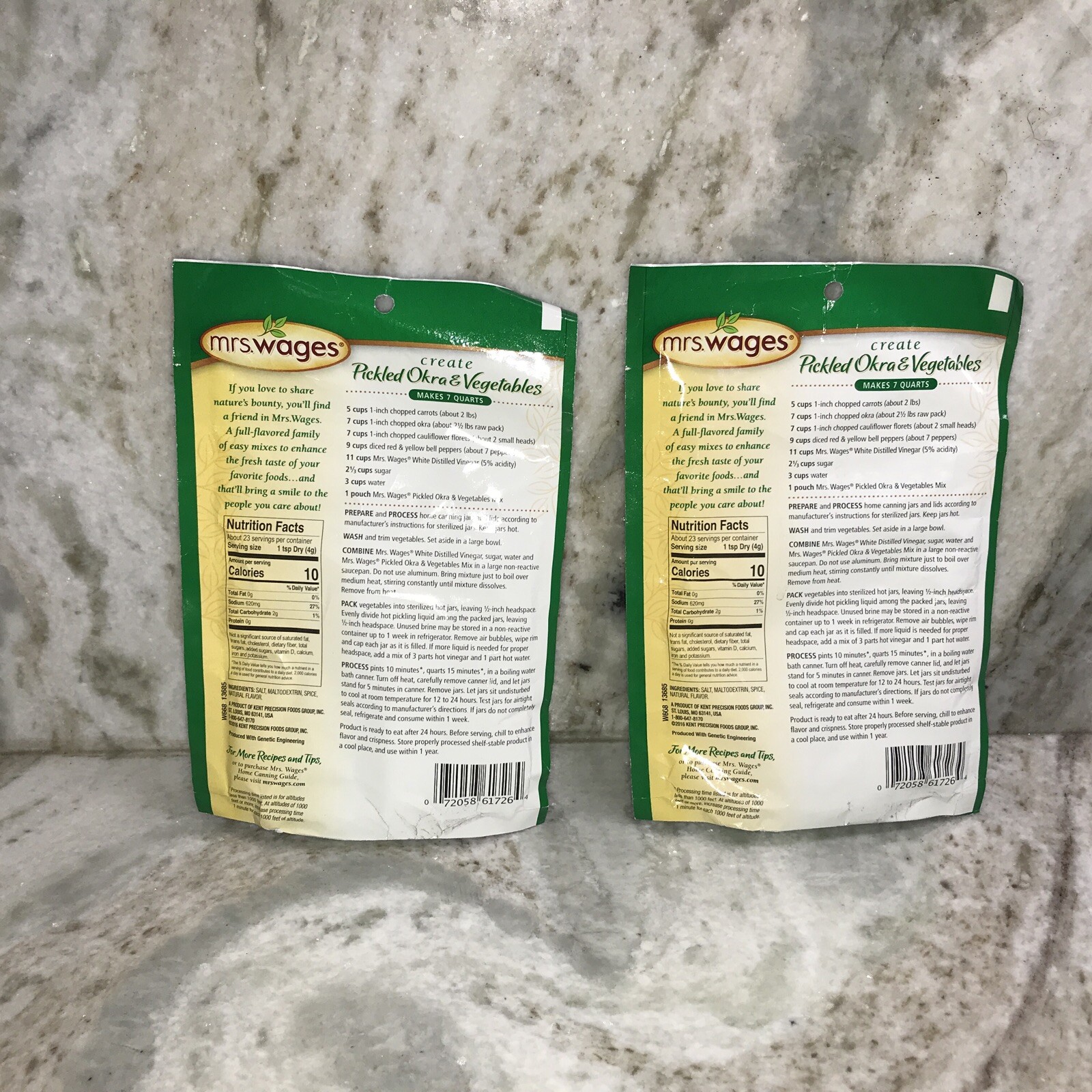 2 Pk Mrs. Wages Pickled Okra & Vegetables Mix Quick Process 3.36 oz each Canning