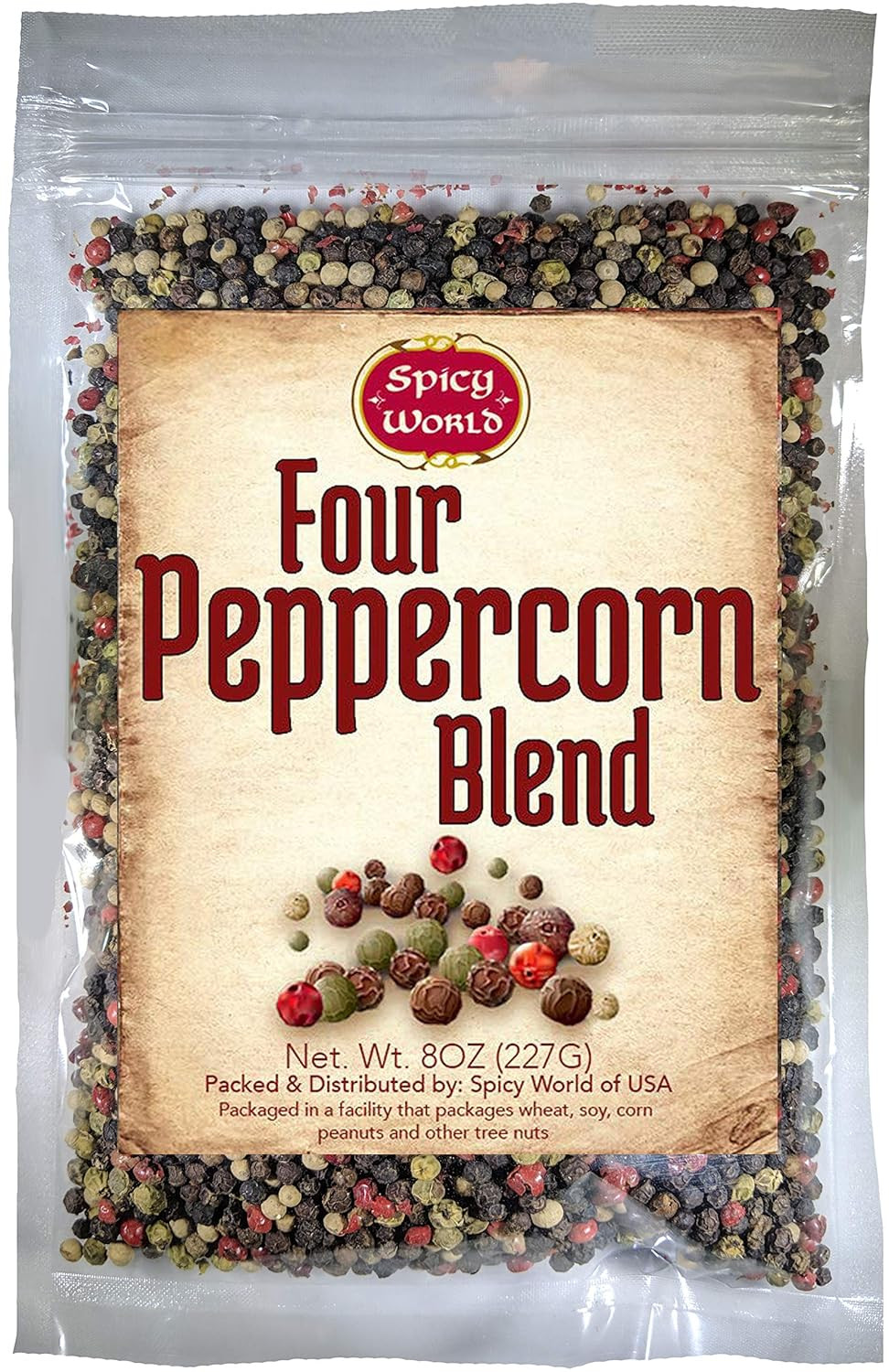 Four Peppercorn Blend Whole Black White Green Pink Peppercorns 8 oz Resealable