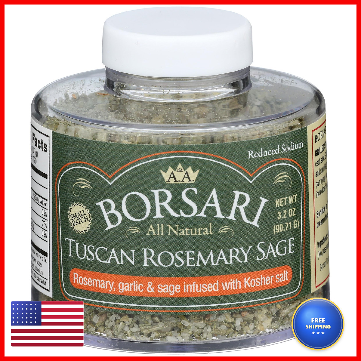 Borsari Salt Seasoning Rosemary Sage Tuscan 3.2 Ounce
