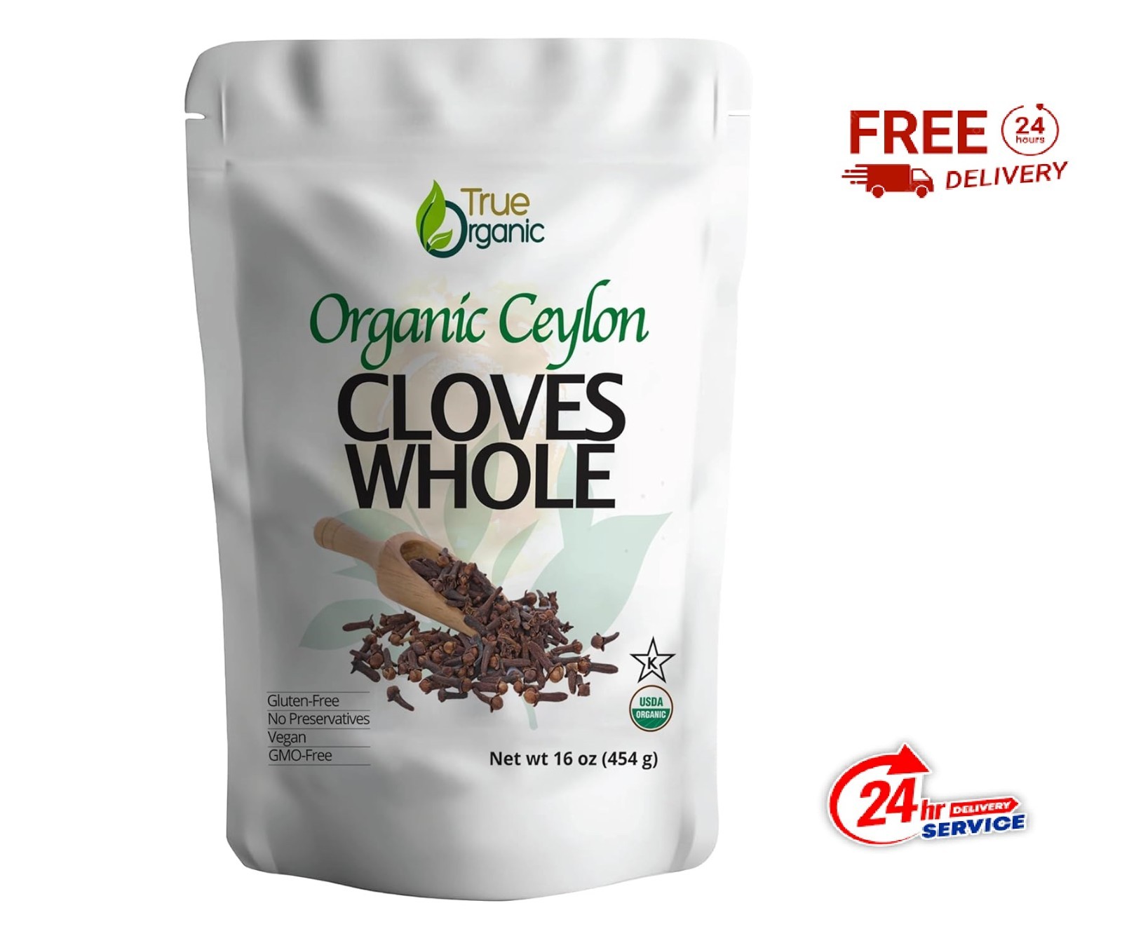 True Organic Ceylon Cloves Whole, 1 lb, Premium Grade, USDA Organic & Kosher Cer