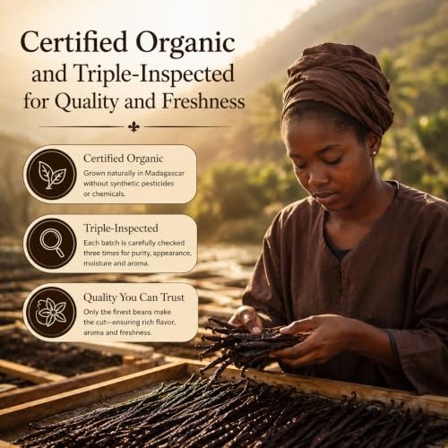 Organic Vanilla Beans 50 Grade A Whole Pods 5-7 Inch for Extract Baking