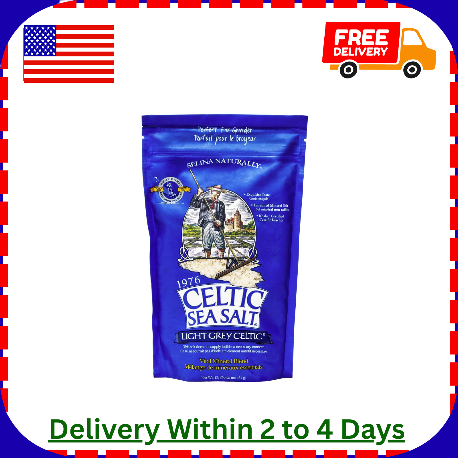Light Grey Celtic Sea Salt 1 Pound Resealable Bag–Additive-Free,Gluten-Free,454G