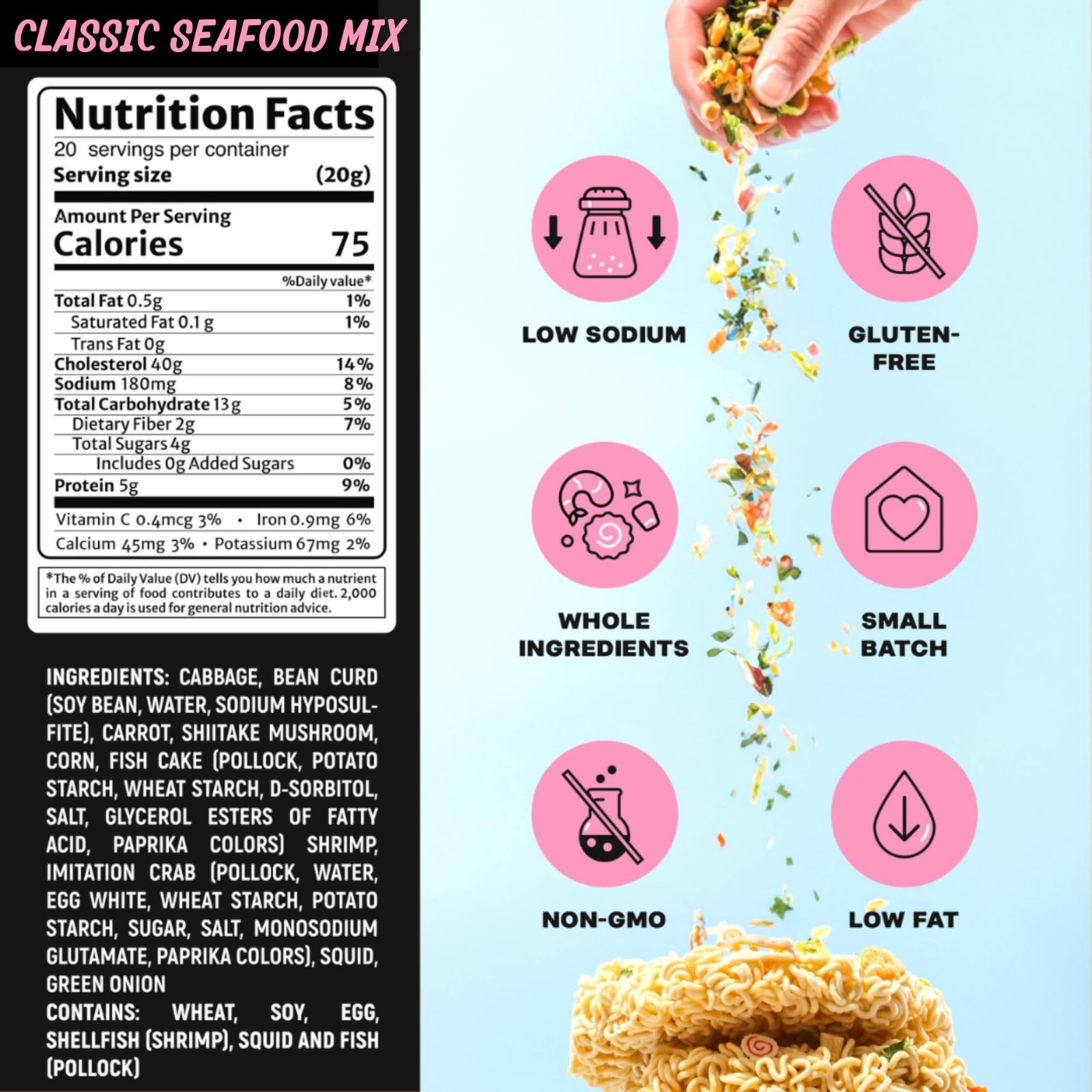 2-Pack Dried Ramen Toppings – Classic Seafood, Vegetables & Spicy Garlic Mix