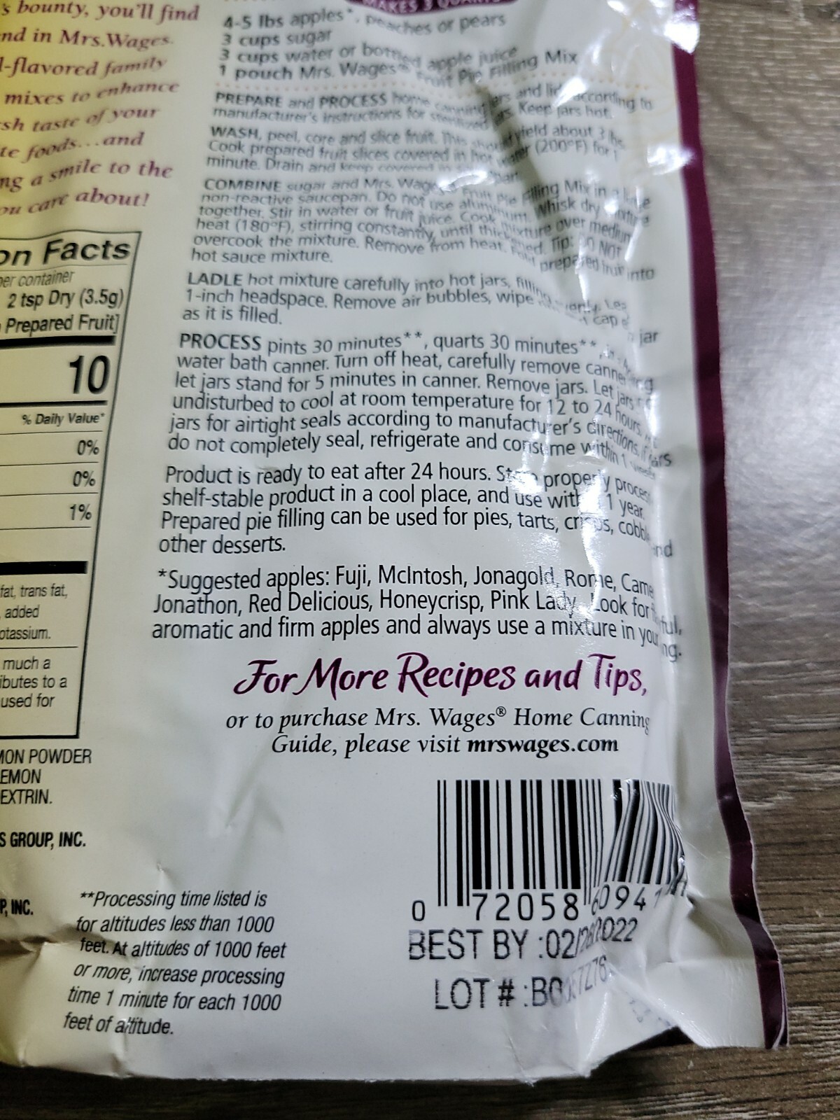 Mrs.Wages Fruit Pie Filling Seasoning Mix 3.9 oz Canning Made Easy 1 pkg.