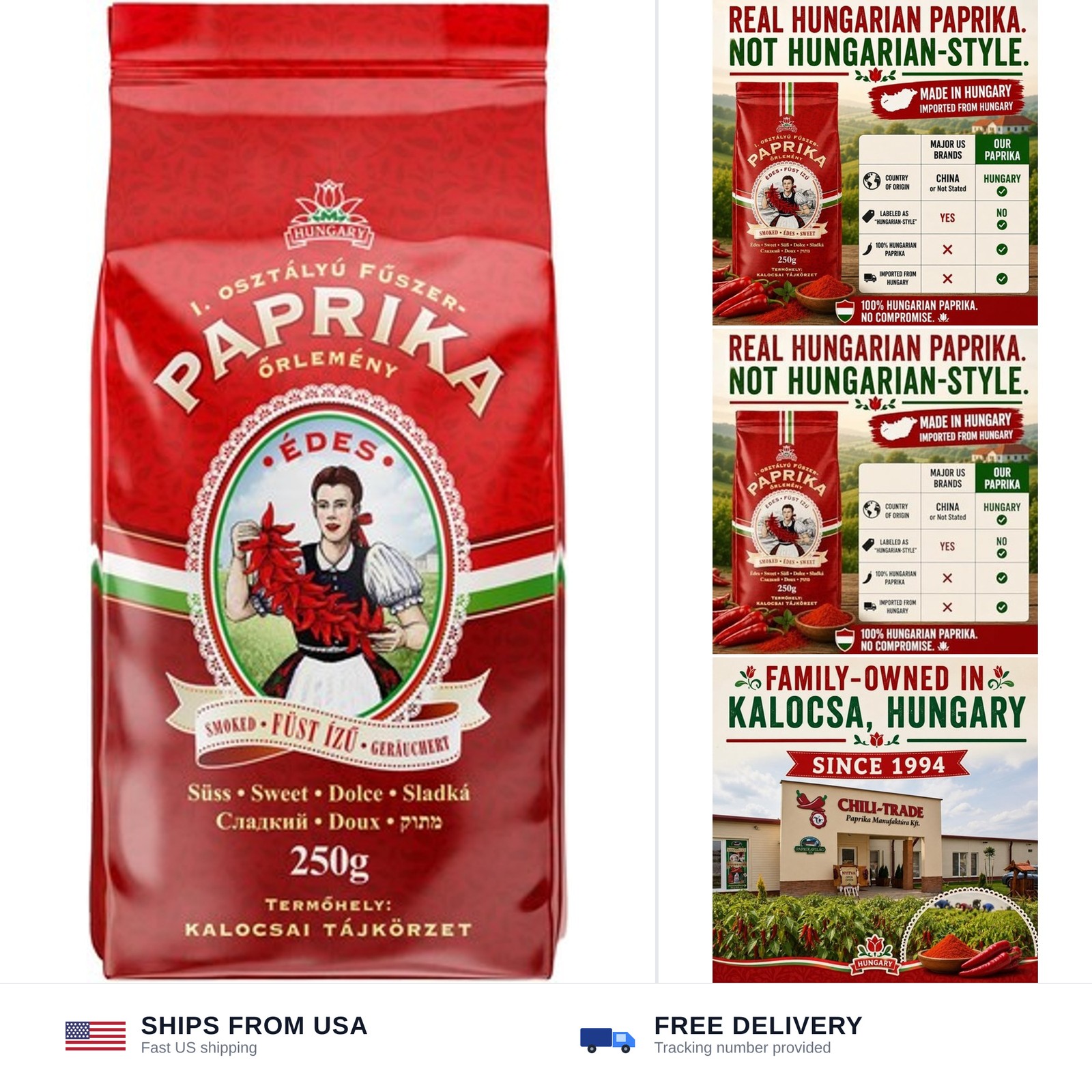 Hungarian Sweet Smoked Paprika (8.8oz/250g) Imported from Kalocsa, Hungary