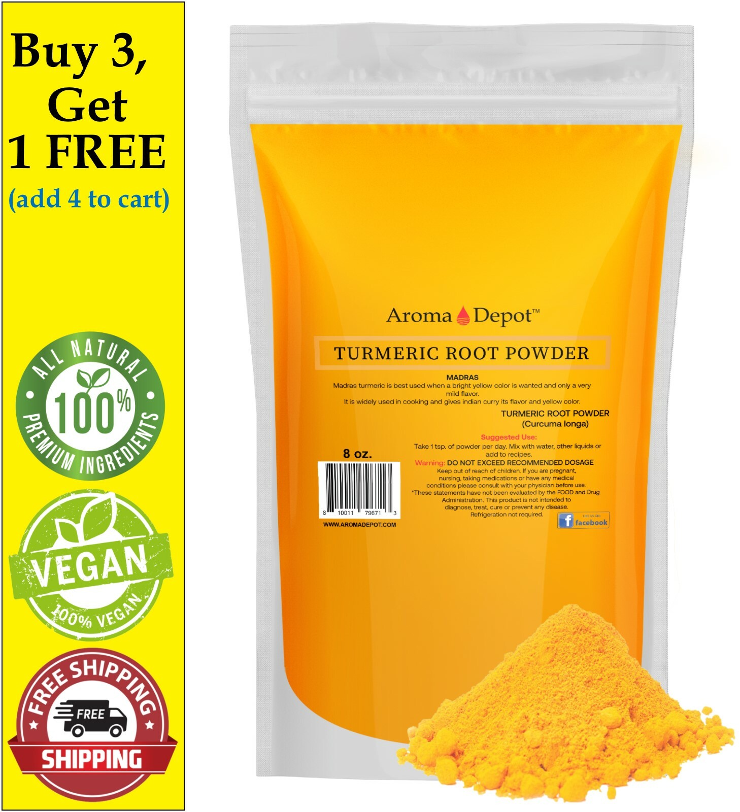 Turmeric Root Powder 8 oz. RAW Curcumin Curcuma longa 8 ounces Yellow Tumeric