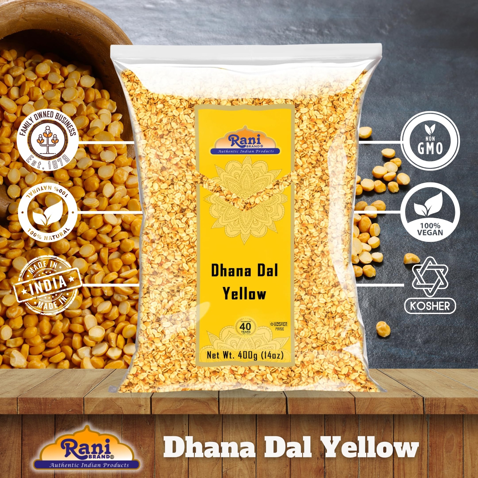 Rani Dhana Dal (Roasted Coriander Seeds) Yellow 14oz (400g)