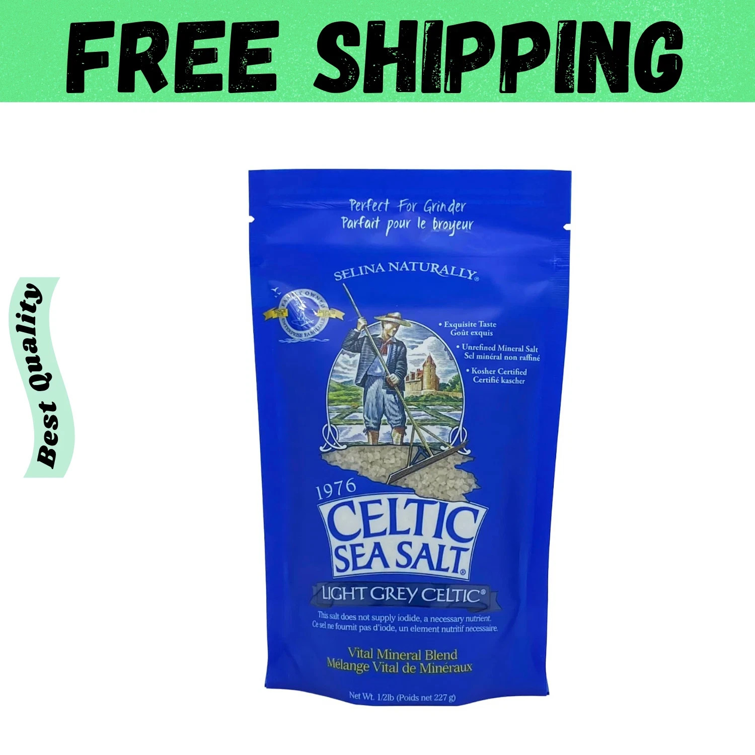 Light Grey Celtic Sea Salt Pound Resealable Bag–Additive-Free,Gluten-Free,227G