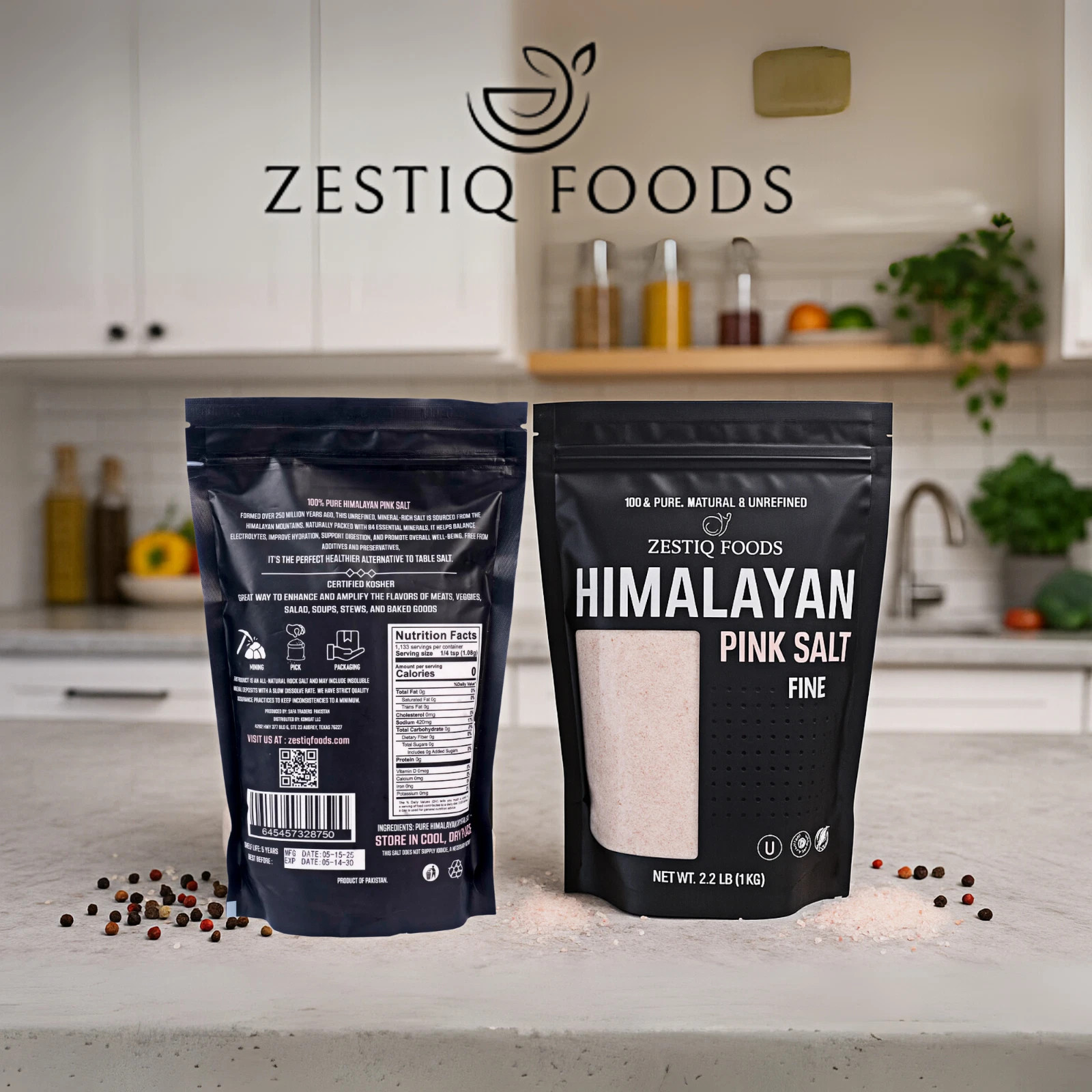 Zestiq HIMALAYAN Pink SALT KOSHER & VEGAN Healthy Nutrient Coarse, Fine 2.2 LBS