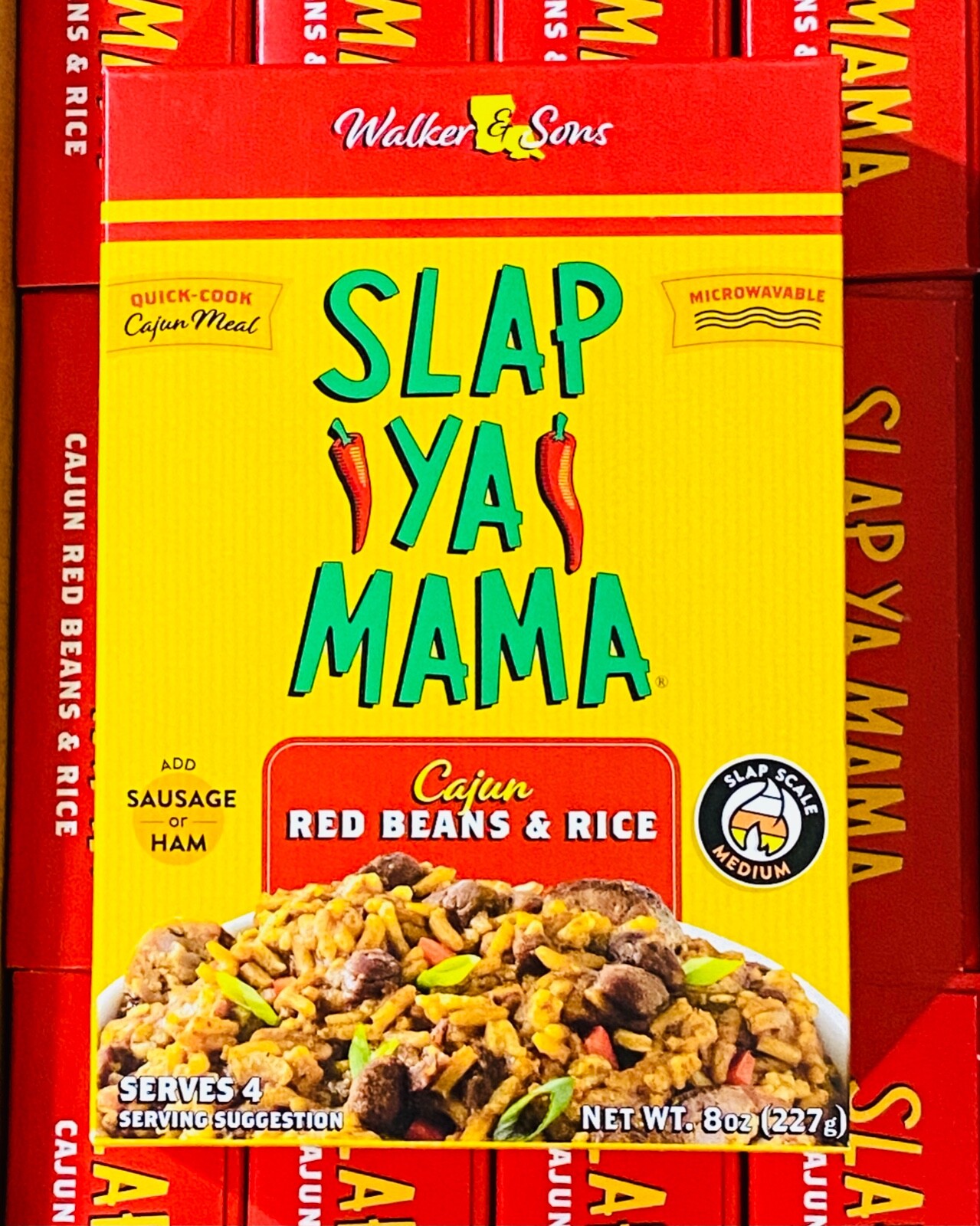 12 Boxes Slap Ya Mama Cajun RED BEANS & RICE Medium 8 oz MAY 2027 Microwavable