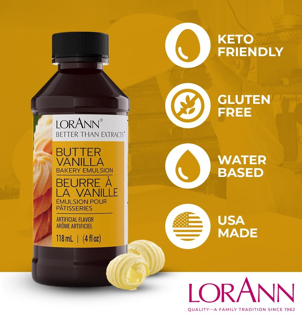 LorAnn Butter Vanilla Bakery Emulsion, 4 oz – Intense Butter Vanilla Flavor E…