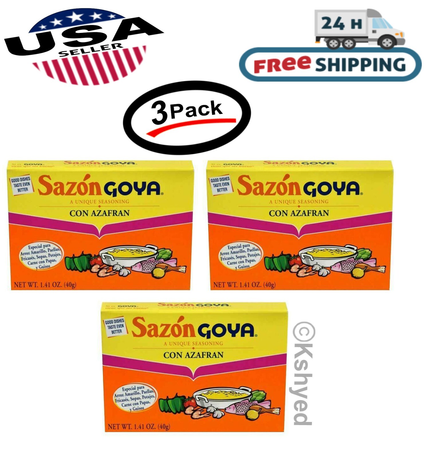 Sazon GOYA with Azafran (Saffron) 1.41Oz (8 Packets on each pack) 3 Pack – New