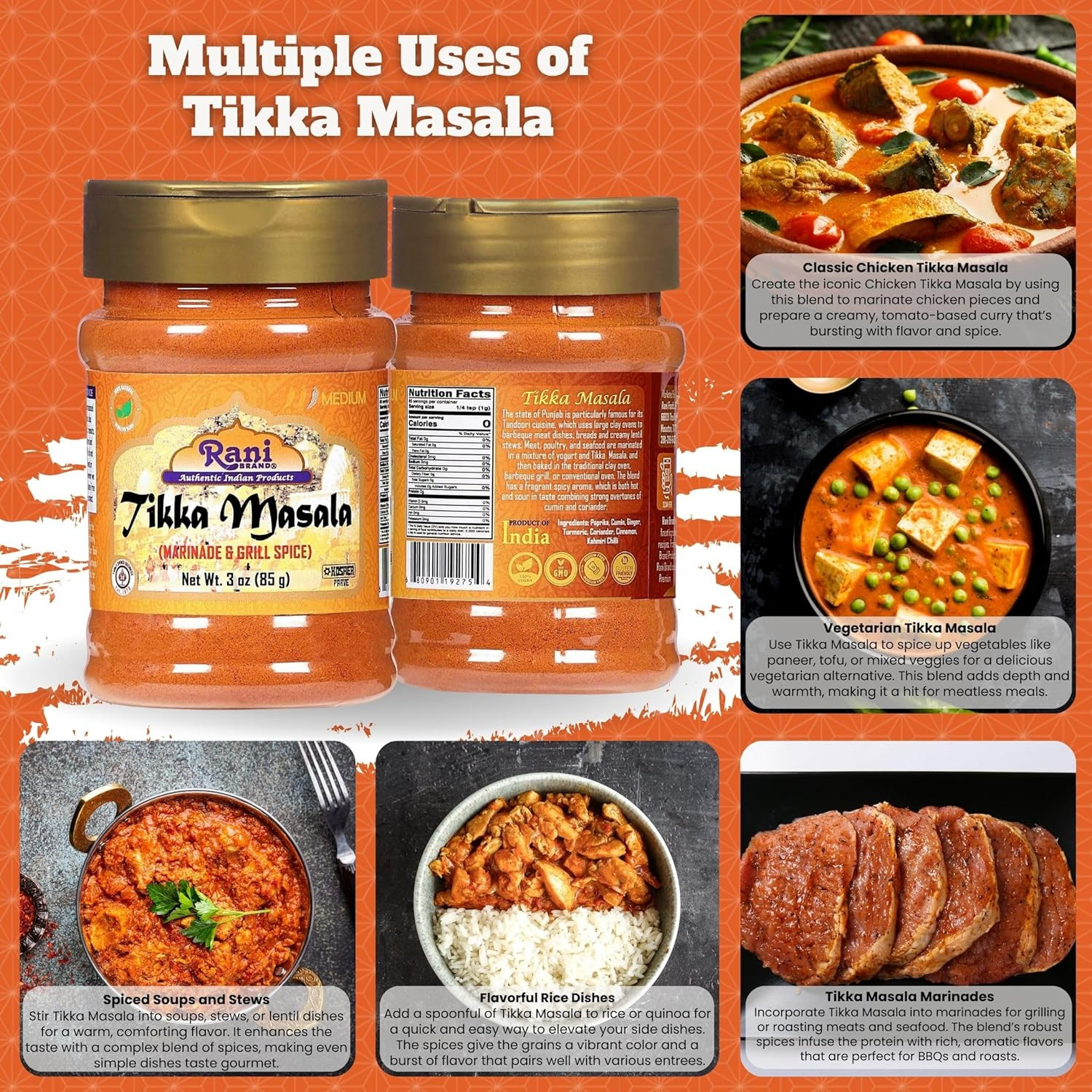 Rani Tikka Masala Indian 7-Spice Blend 3Oz (85G) PET Jar ~ All Natural | Salt-Fr