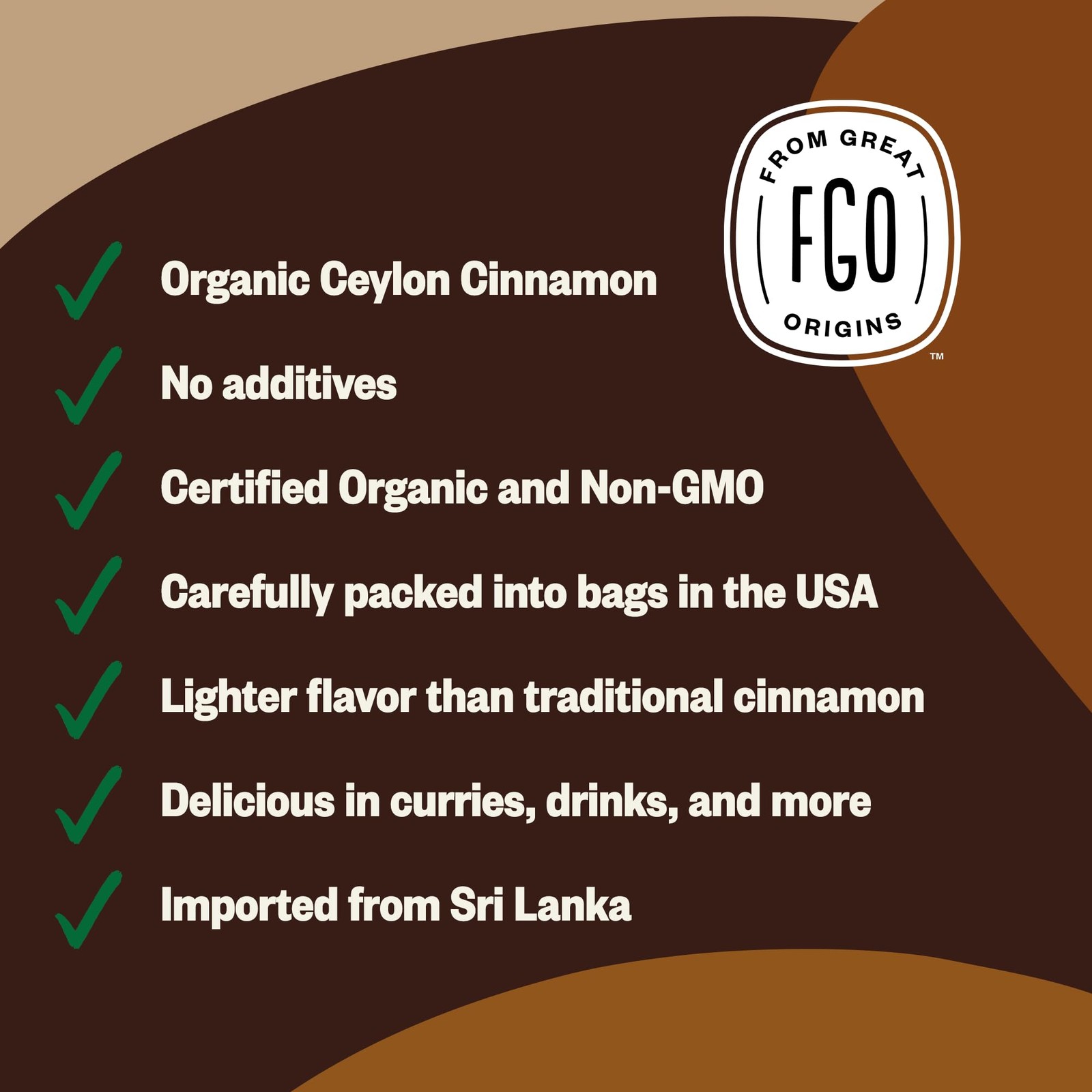 FGO Organic Ceylon Cinnamon Powder, 16oz Pure Sri Lanka Cinnamon for Spice &
