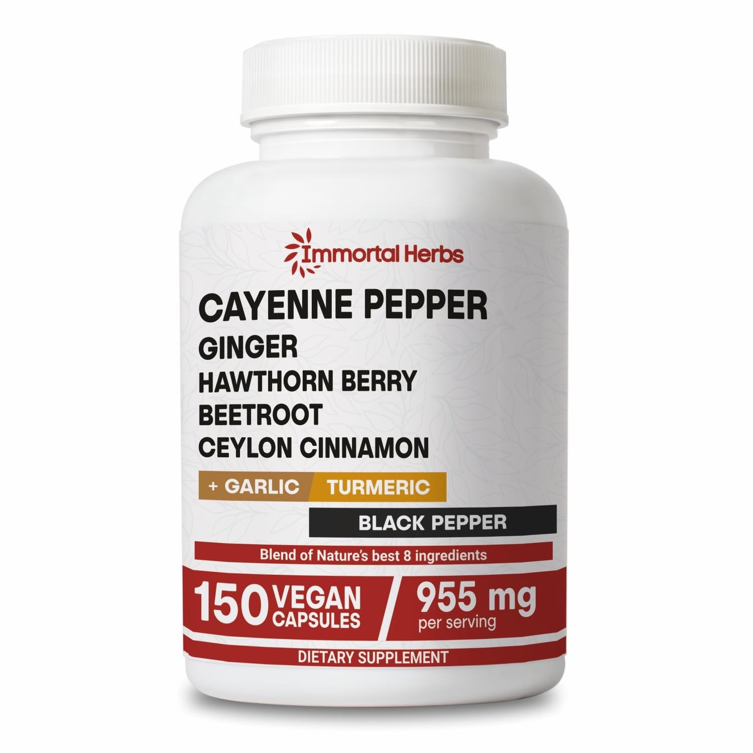 Immortal Herbs Cayenne Pepper Capsules w/Garlic, 150 Count (Pack of 1)