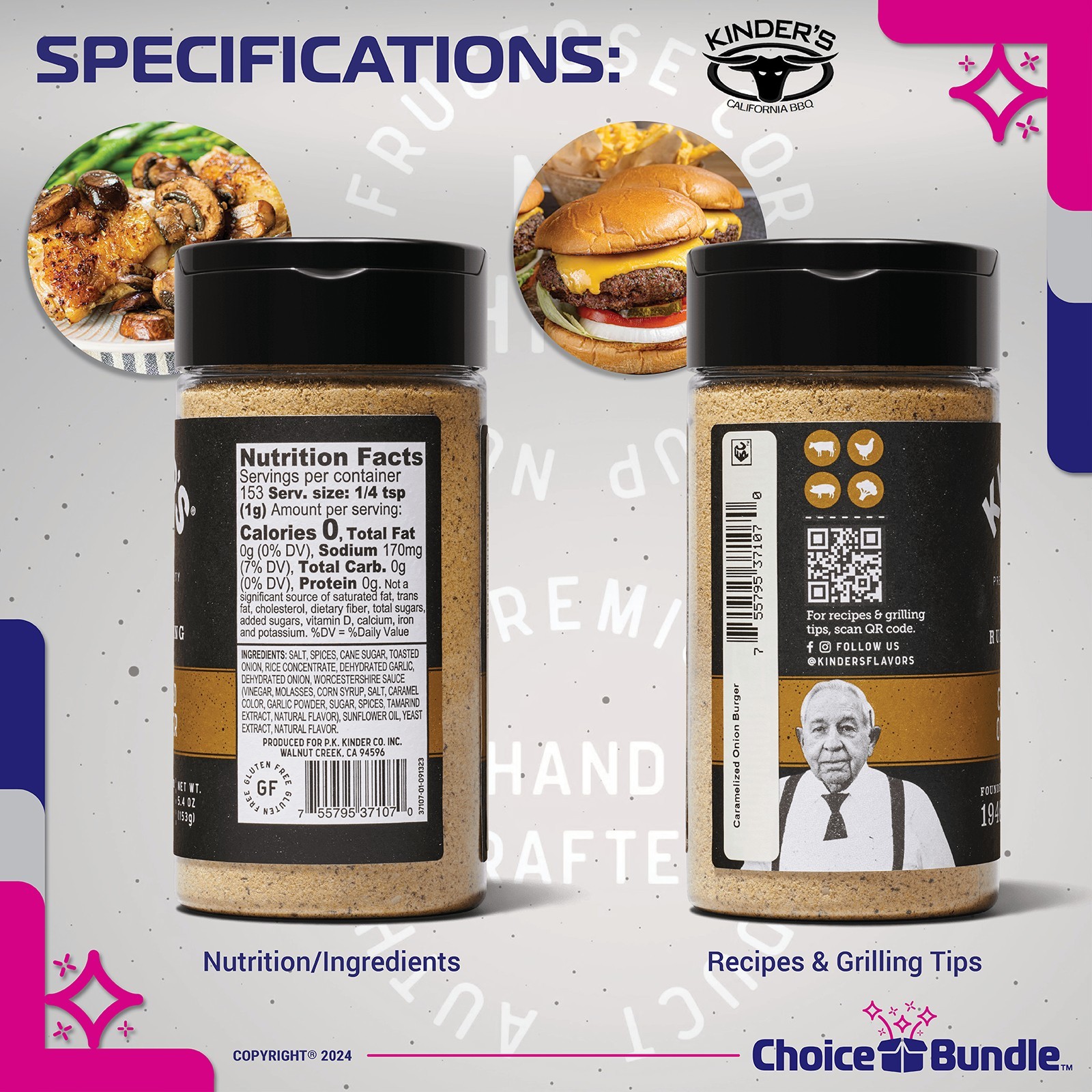 Kinder’s Caramelized Onion Burger BBQ Seasoning Rub 5.4 oz 2 PK + Guide & Opener