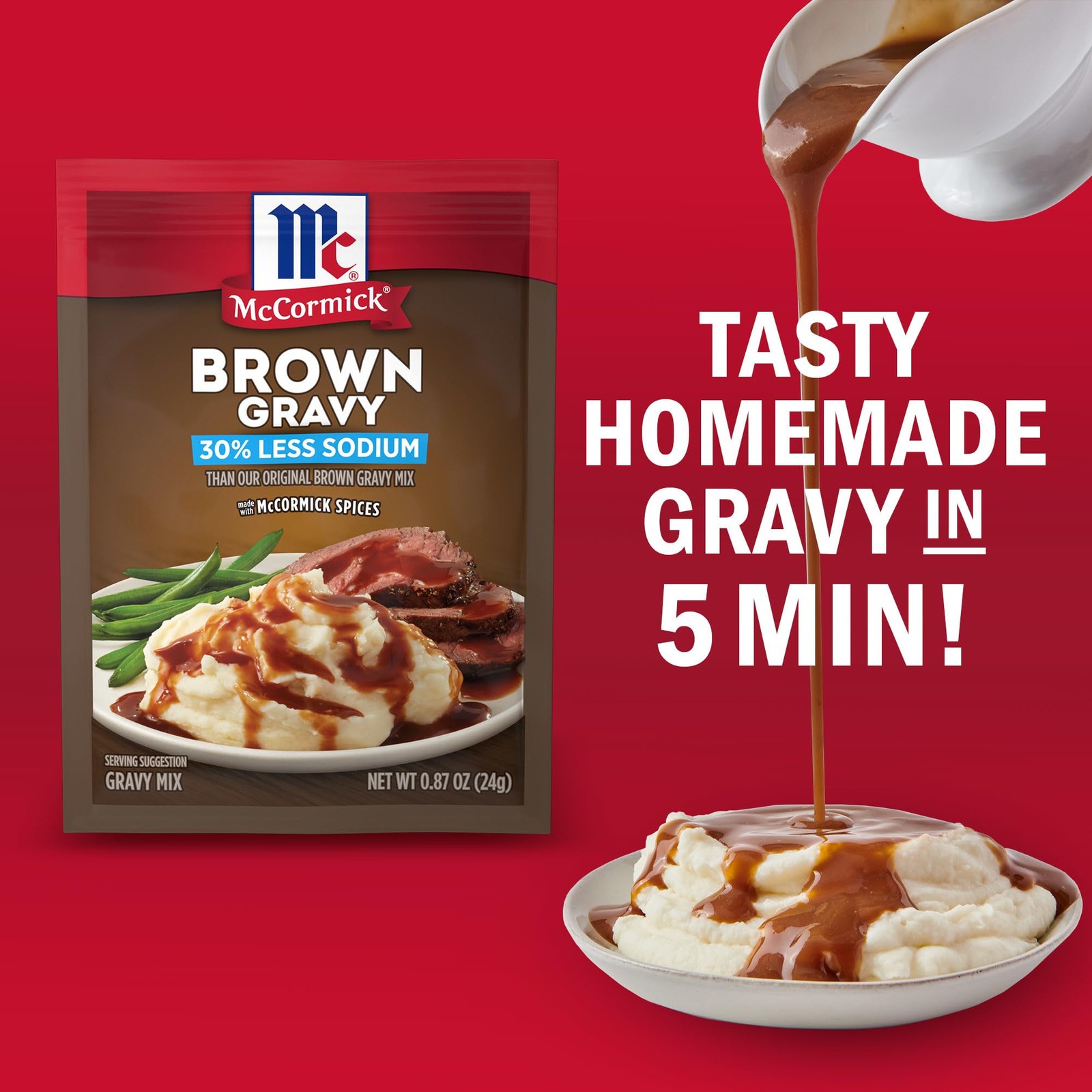 McCormick 30% Less Sodium Brown Gravy Mix, 0.87 oz (Pack of 12)
