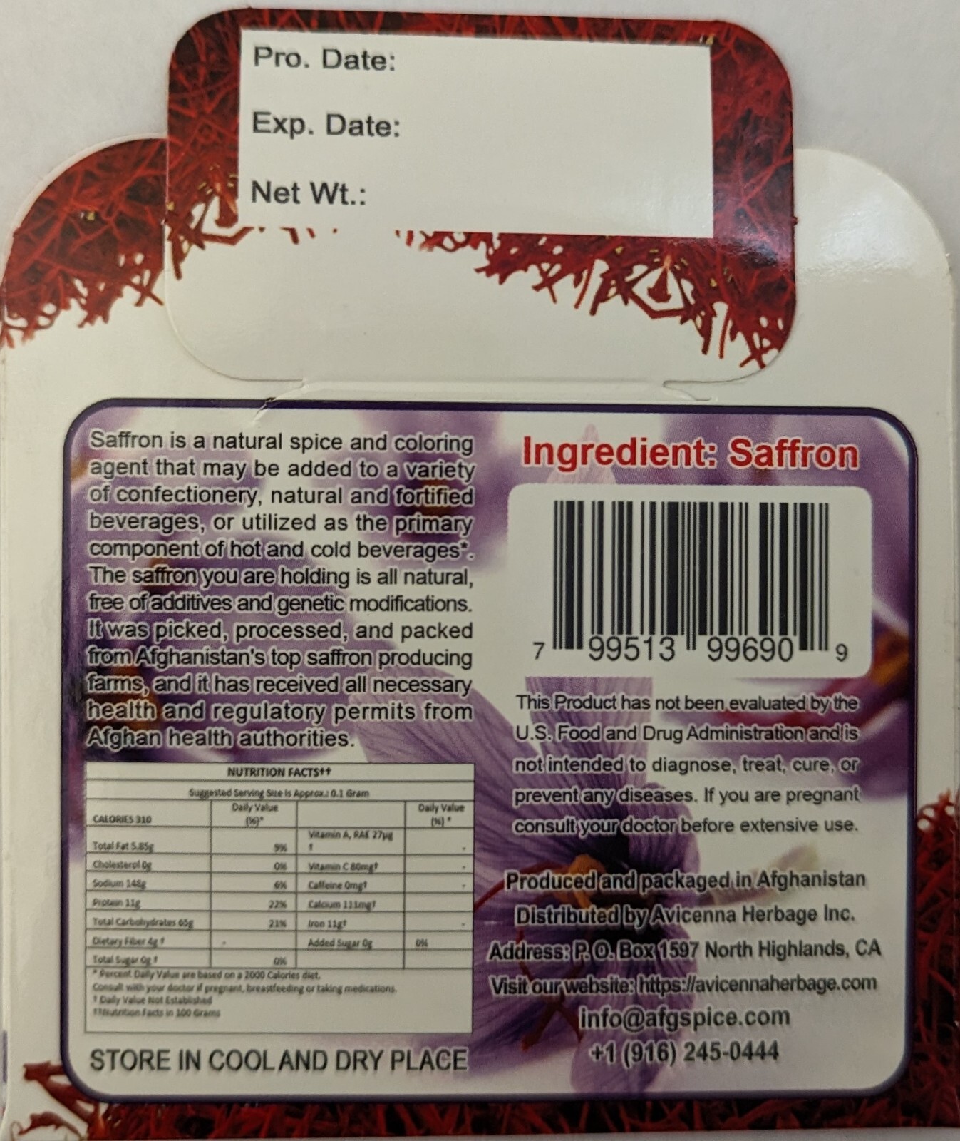 Saffron Threads from #1 Quality Saffron- SarGul Saffron_1 Gram_Avicenna Herbage