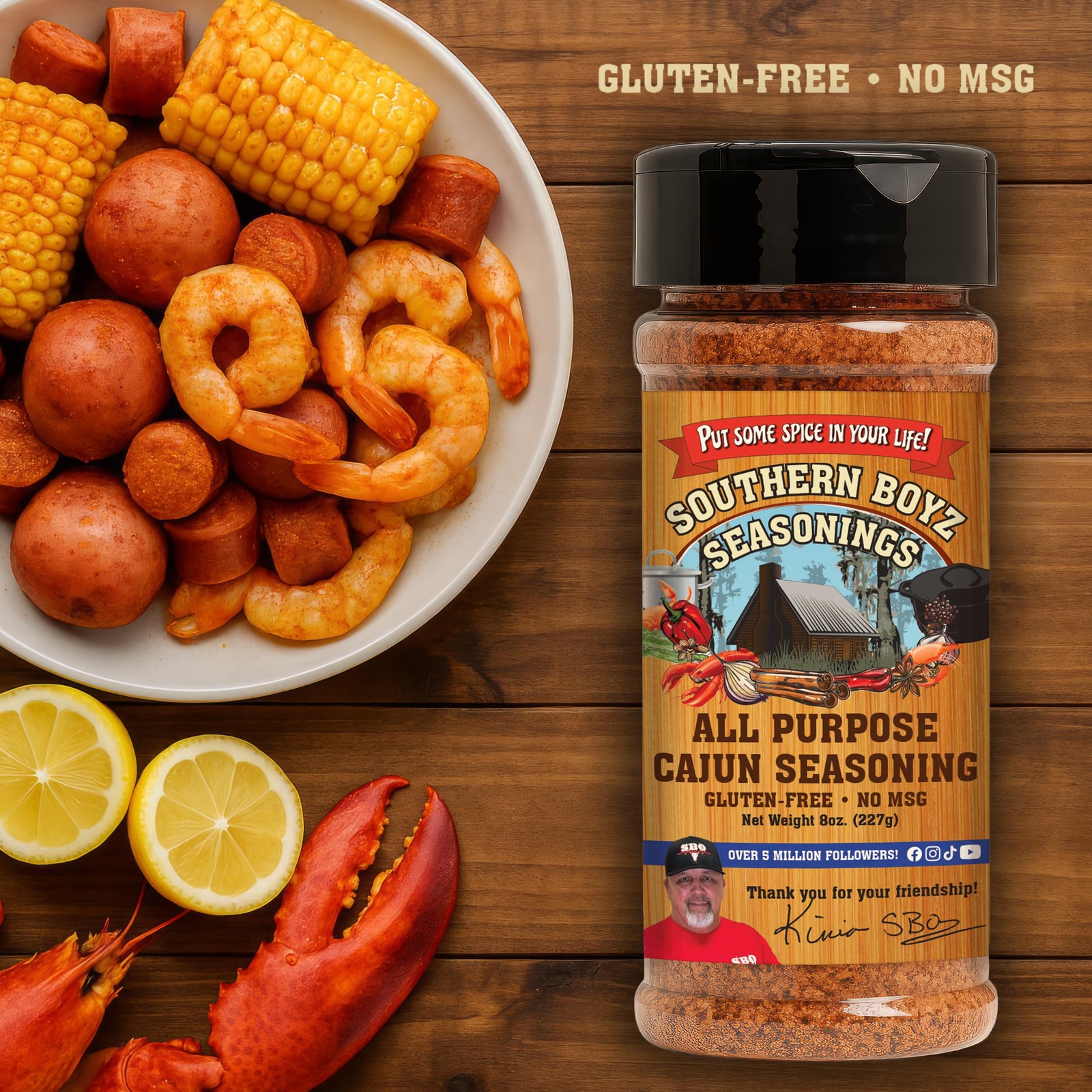 Cajun Seasoning – Gluten-Free, No MSG, 8 oz Shaker for Meats, Seafood,