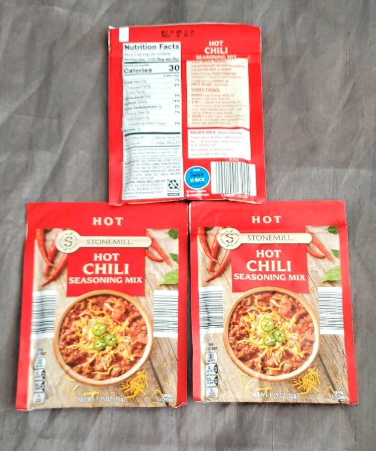 (3 PACKS)original STONEMILL HOT CHILI SEASONING MIX 1.25 Oz BB 04/2O24