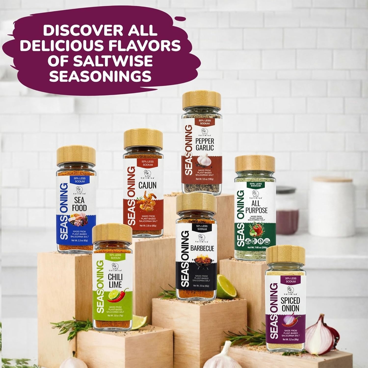 SaltWise Low Sodium Spiced Onion Salt Seasoning – Plant-Based Salicornia Salt,