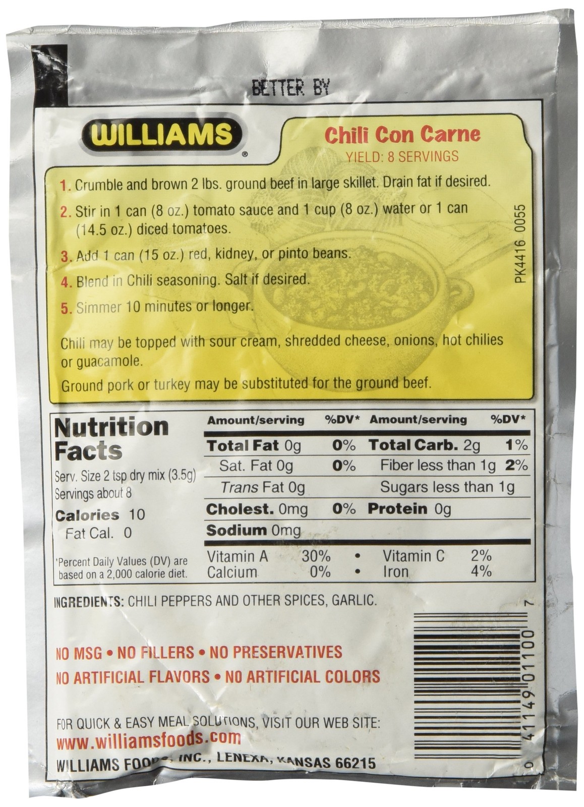 Williams Original Chili Seasoning (Pack of 6) 1 Ounce
