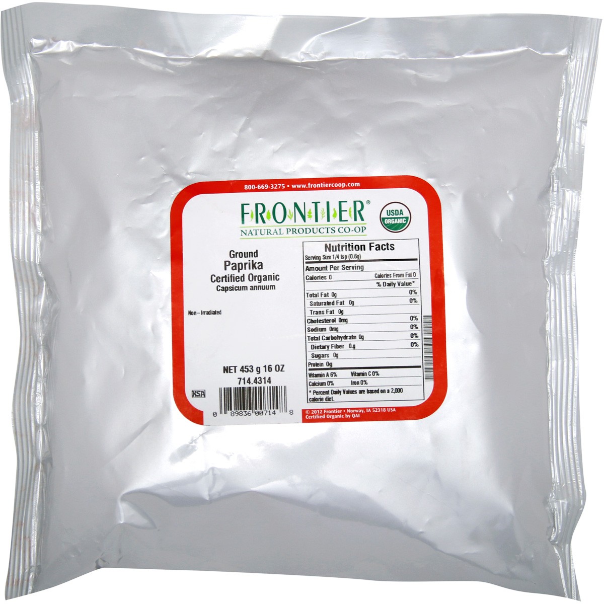 Frontier Organic Paprika Powder 16 Oz 1 Lb 1 Pack