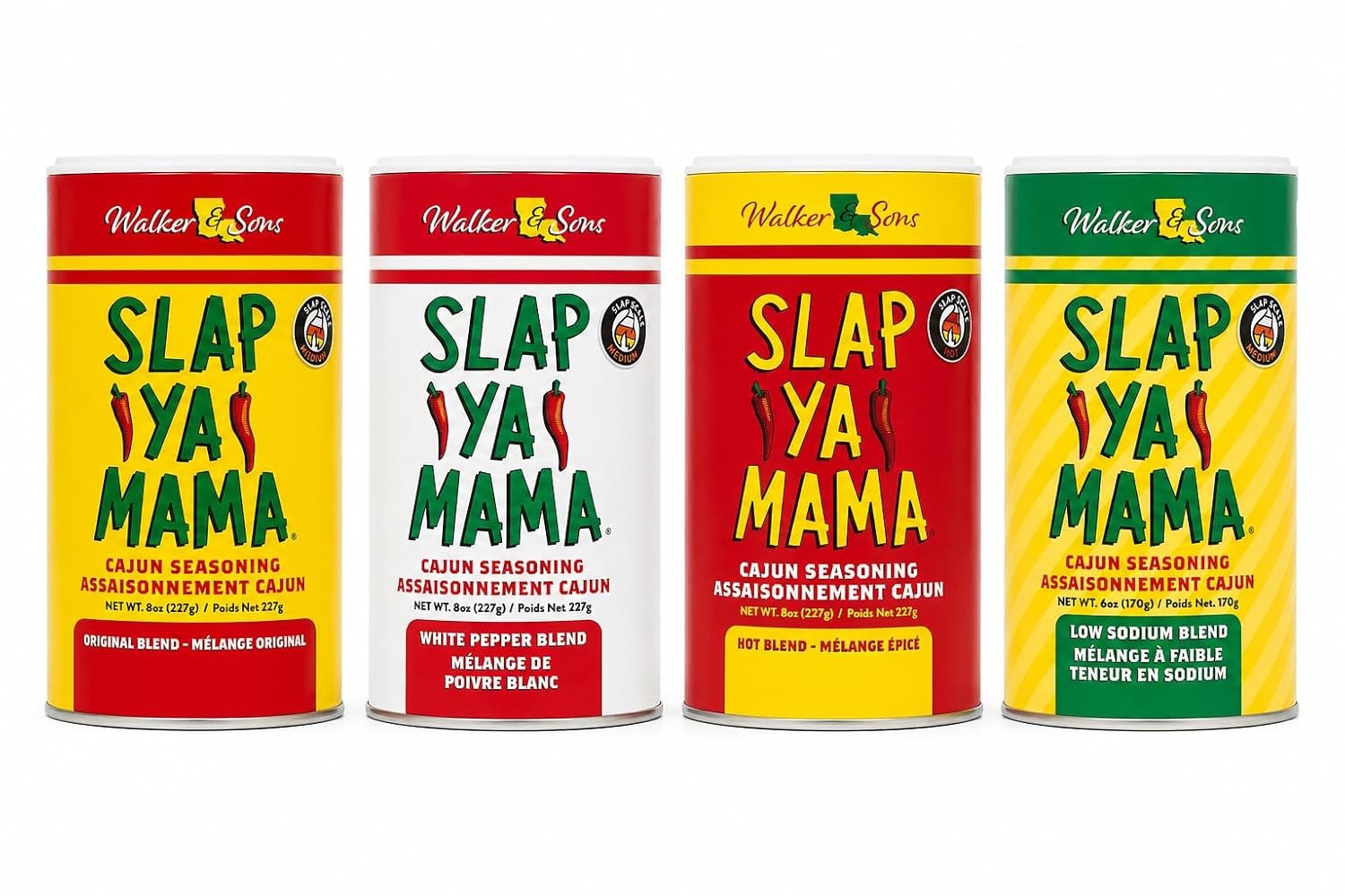 Cajun Seasoning Variety Pack 8 oz Cans Original Hot White Pepper & Low Sodium