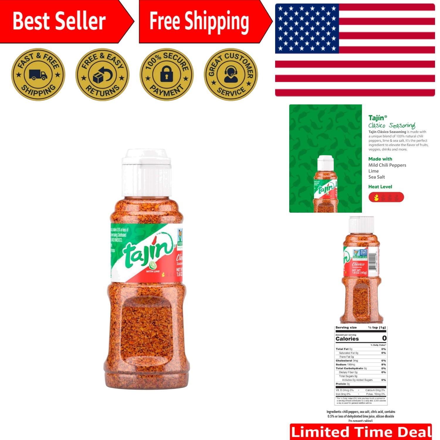 Tajín Mini Chili Lime Seasoning 1.6 oz – Perfect for Fruits, Veggies & More