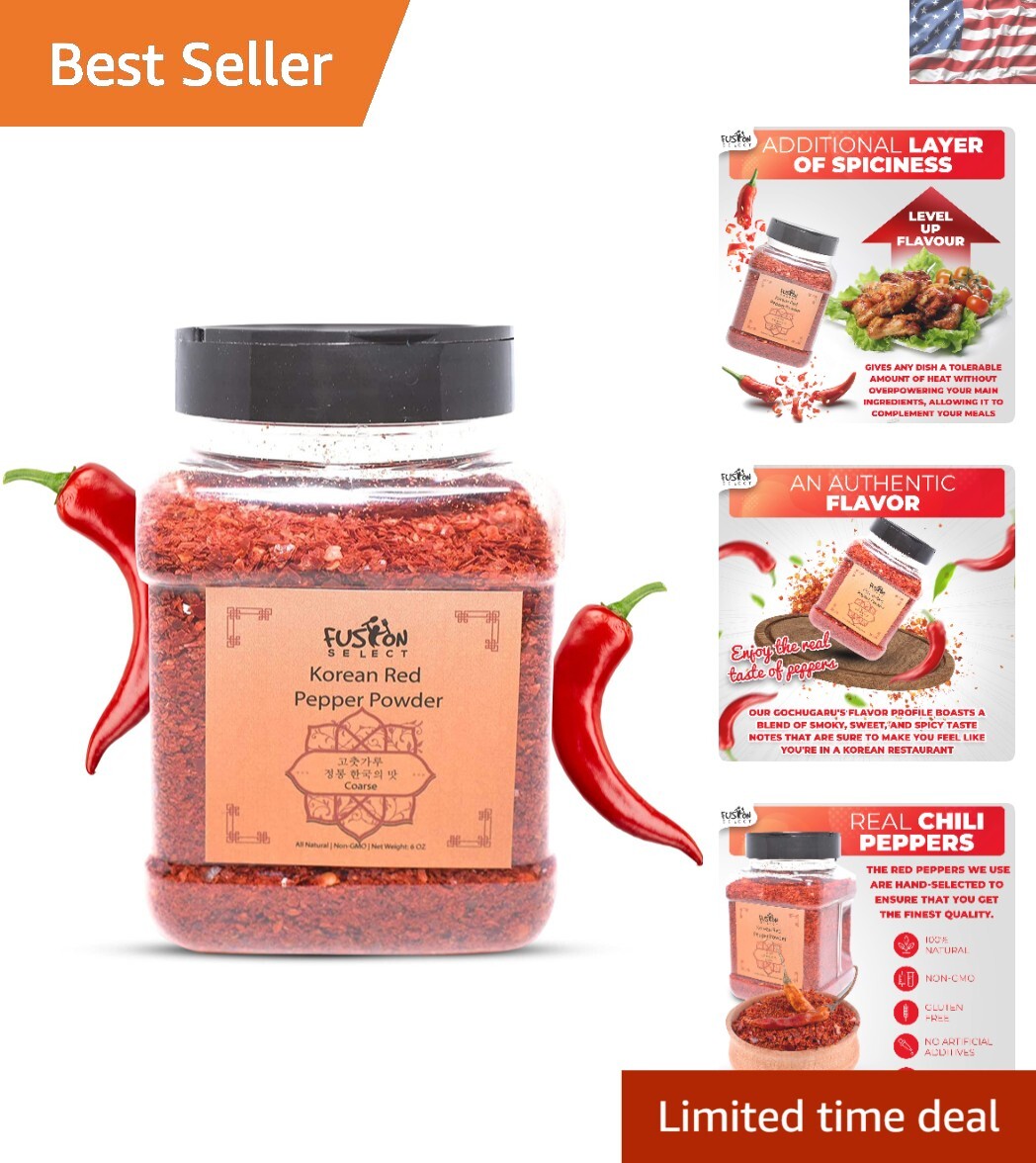 Authentic Korean Gochugaru 6 Oz Jar: Non-GMO & Gluten-Free Pepper Flakes