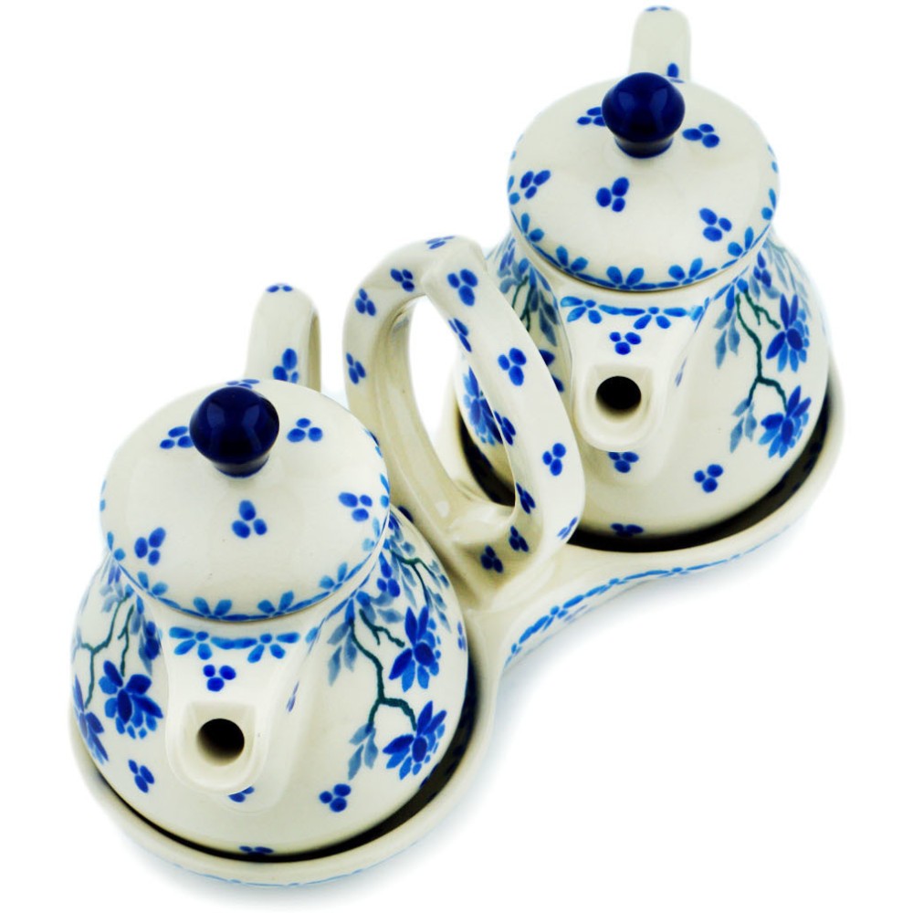 Polish Pottery Seasoning Set 6-inch Blue Grapevine Handmade in Boleslawiec