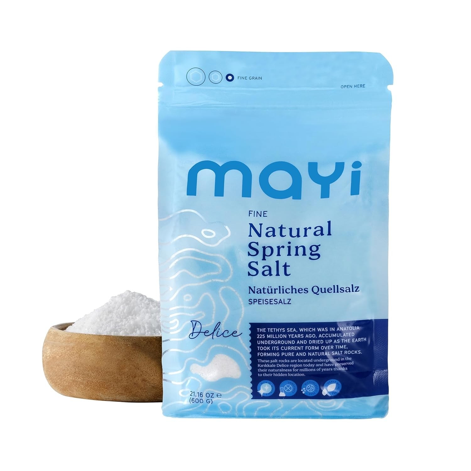 MAYİ Natural Spring Fine Ground Salt 1.2 lb – 19.2 Ounce (Pack of 1)